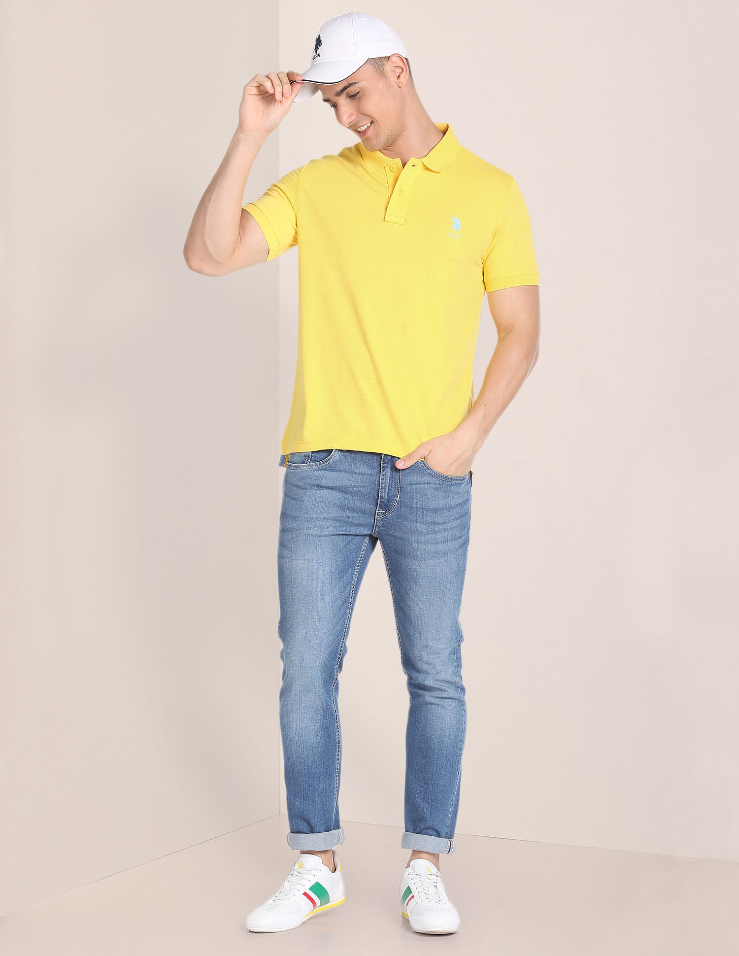 Horizontal Stripe Slim Polo Shirt Yellow - U.S. Polo Assn. India | Large