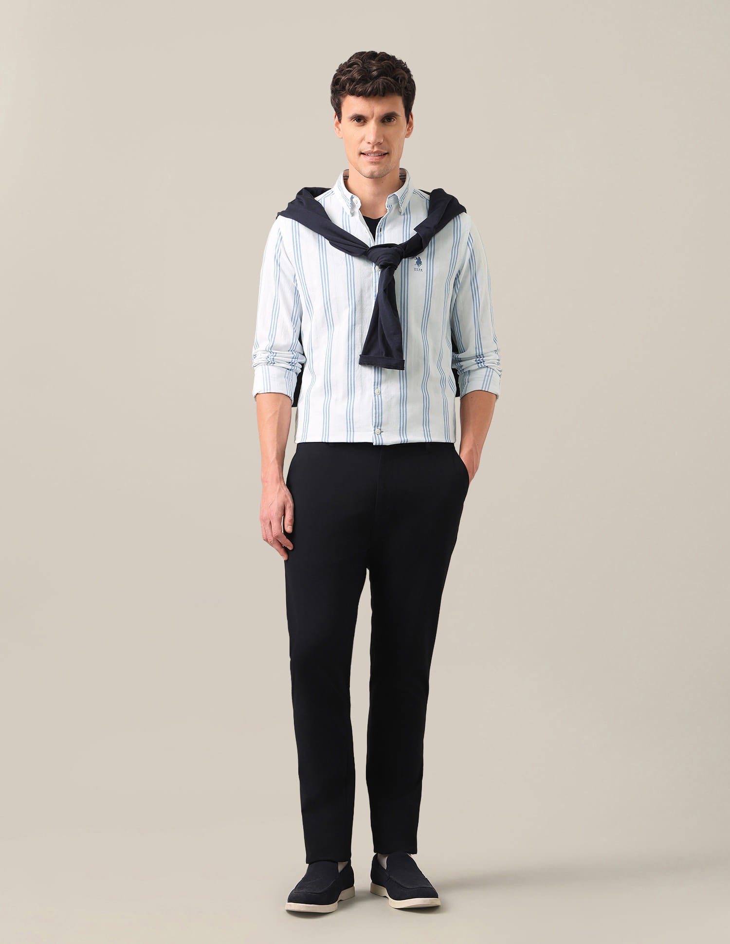 Vertical Striped Button Down Shirt Blue - U.S. Polo Assn. India | Large