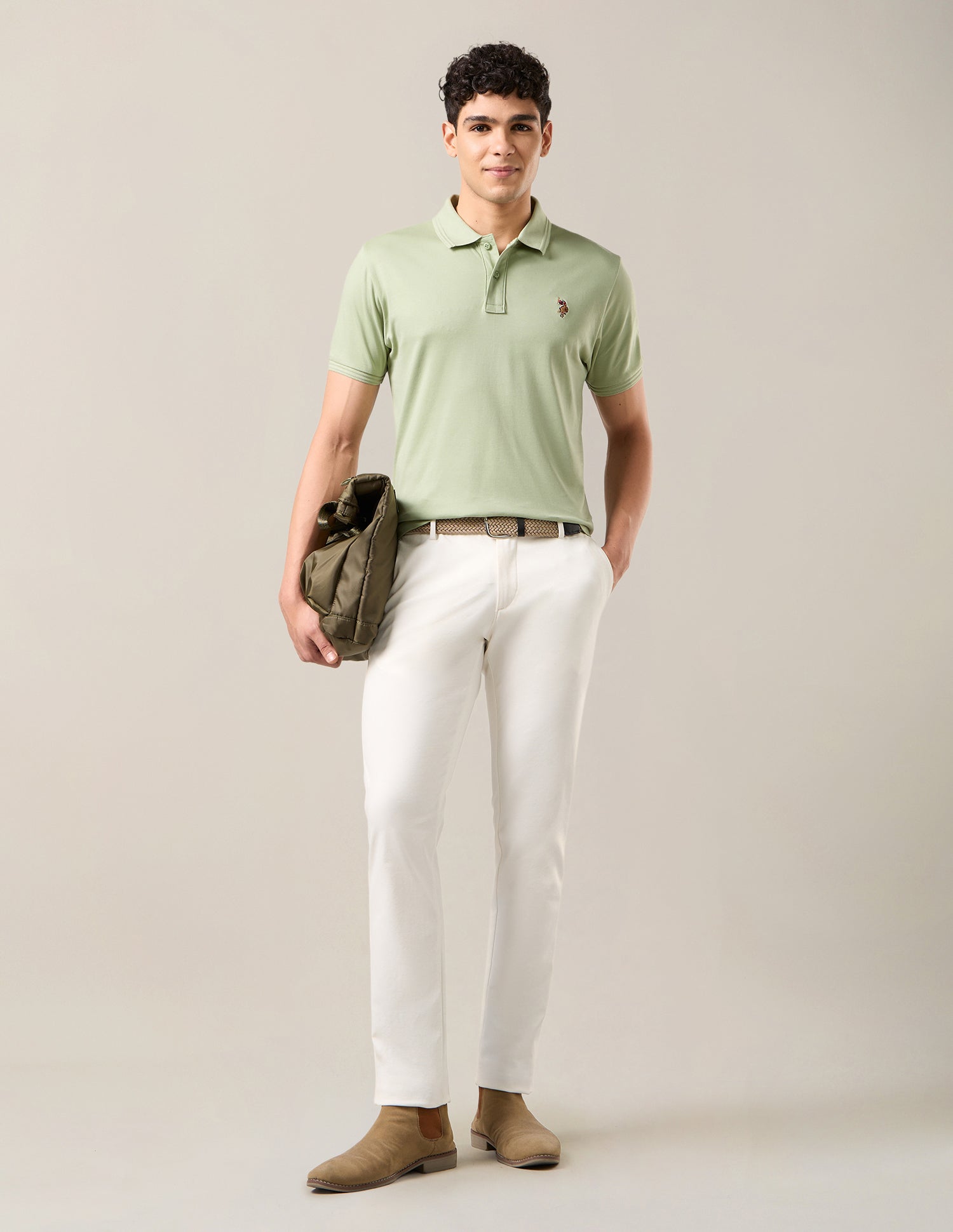 Solid Slim Fit Polo Shirt Light Green - U.S. Polo Assn. India | Large