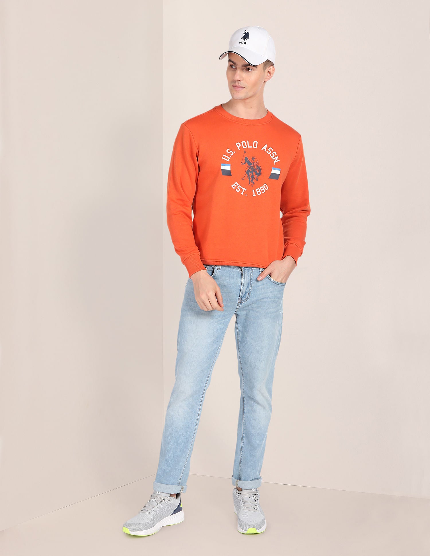 Crew Neck Brand Print Sweatshirt Rust - U.S. Polo Assn. India | Large