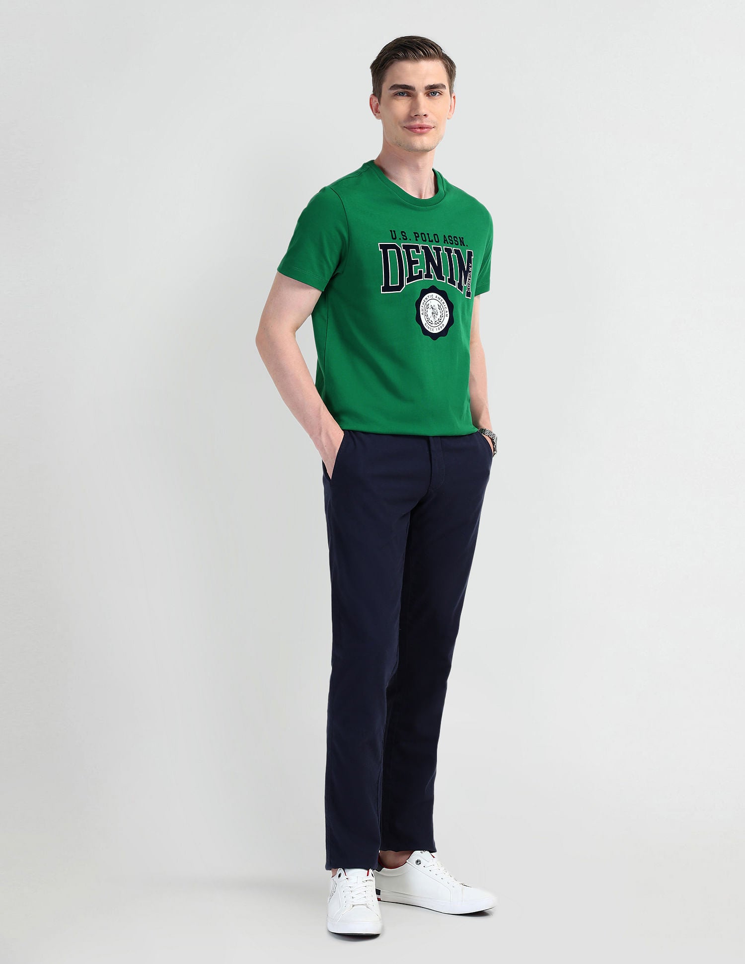 Brand Printed Cotton T-Shirt Green - U.S. POLO ASSN. | Large