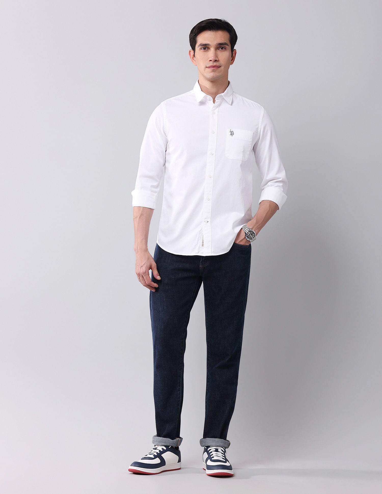 Regular Fit Twill Solid Shirt White - U.S. Polo Assn. India | Large