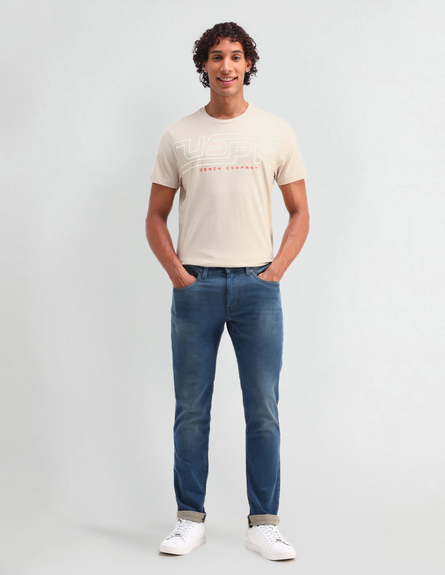 Brand Printed Muscle Fit T-Shirt Beige - U.S. Polo Assn. India | Large