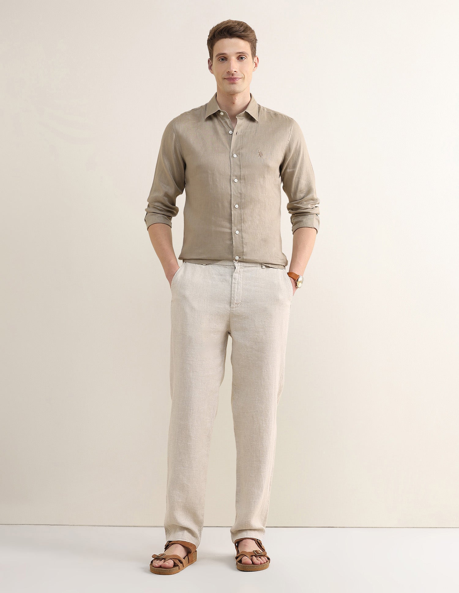 Solid Regular Fit Shirt Light Brown - U.S. Polo Assn. India | Large