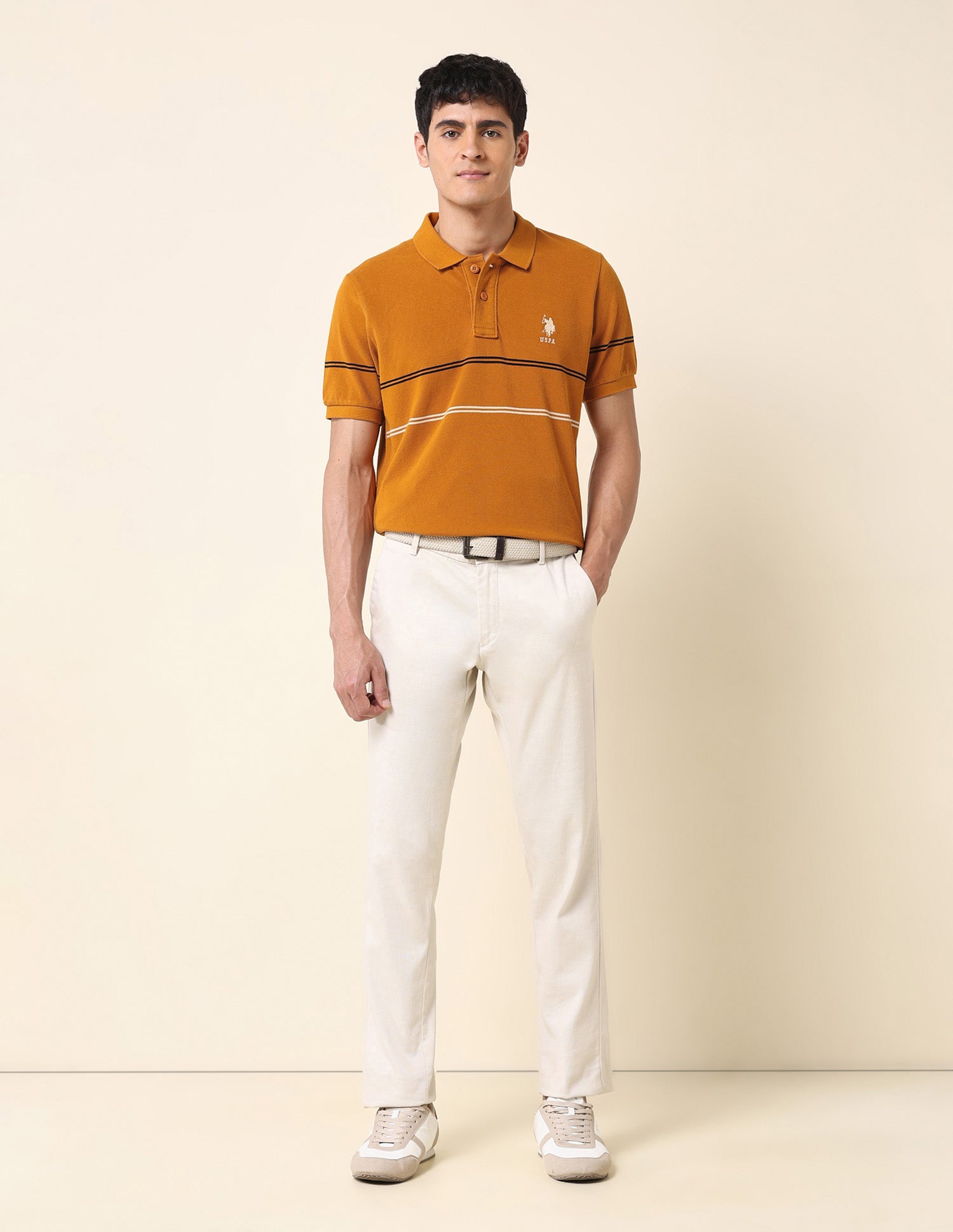 Horizontal Striped Classic Polo Shirt Mustard - U.S. Polo Assn. India | Large
