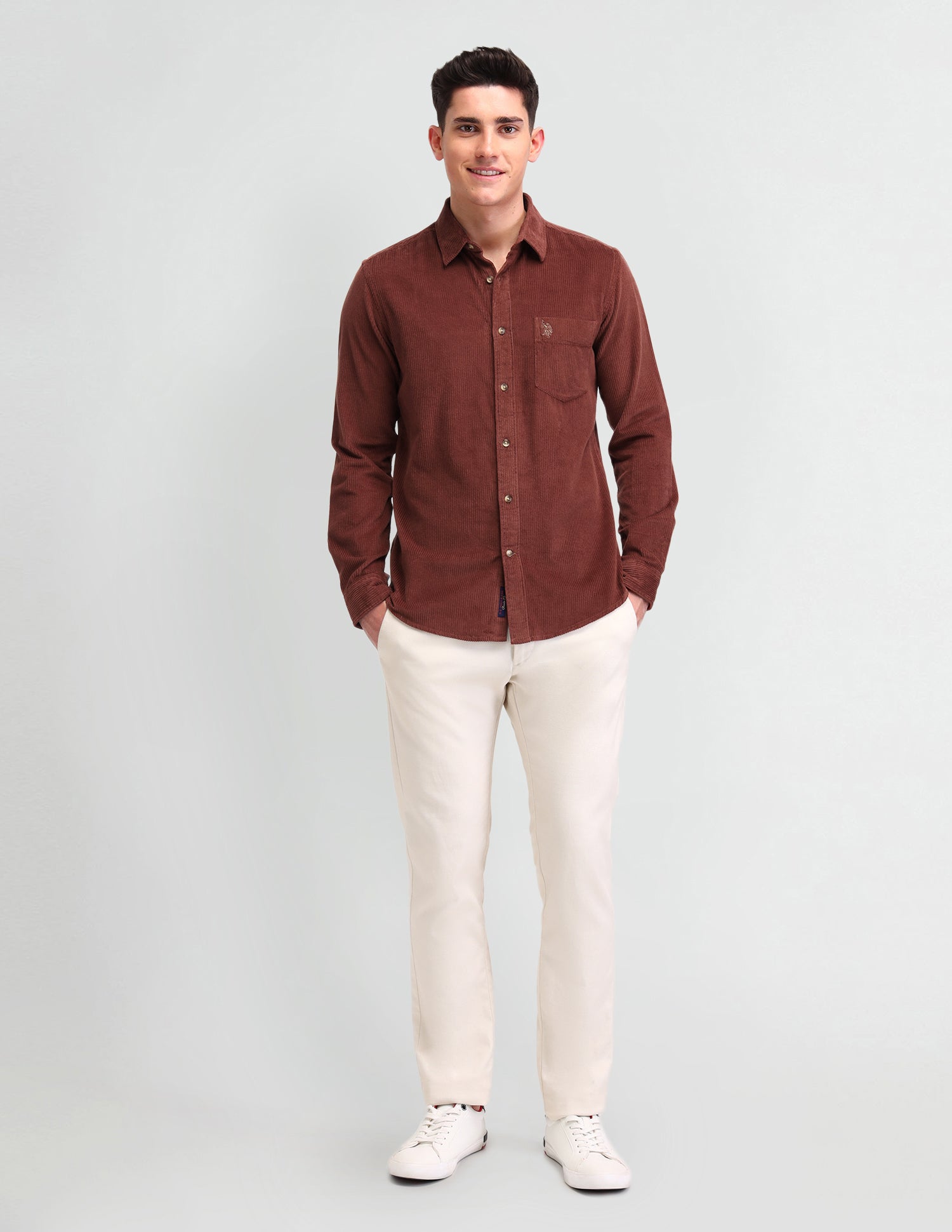 Textured Slim Fit Shirt Rust - U.S. Polo Assn. India | Large
