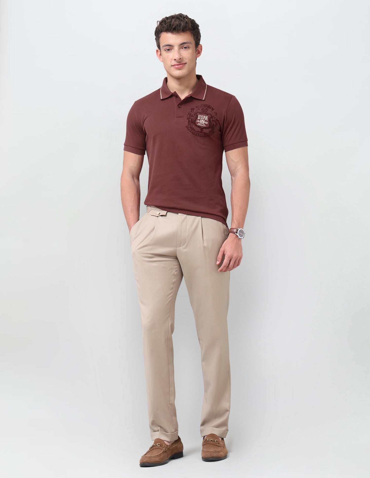 Solid Slim Fit Polo Shirt Maroon - U.S. Polo Assn. India | Large