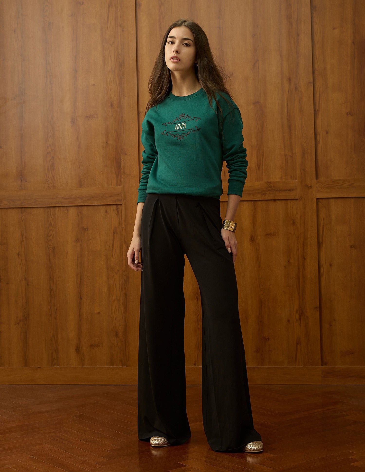 Drop Shoulder Brand Printed Sweatshirt Green - U.S. POLO ASSN. | Large