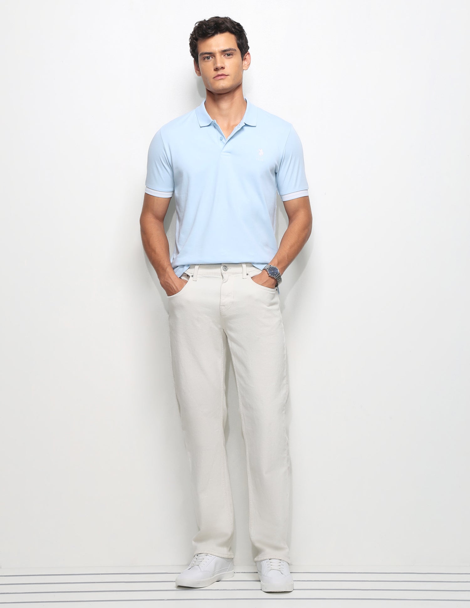 Solid Slim Fit Polo Shirt Light Blue - U.S. Polo Assn. India | Large