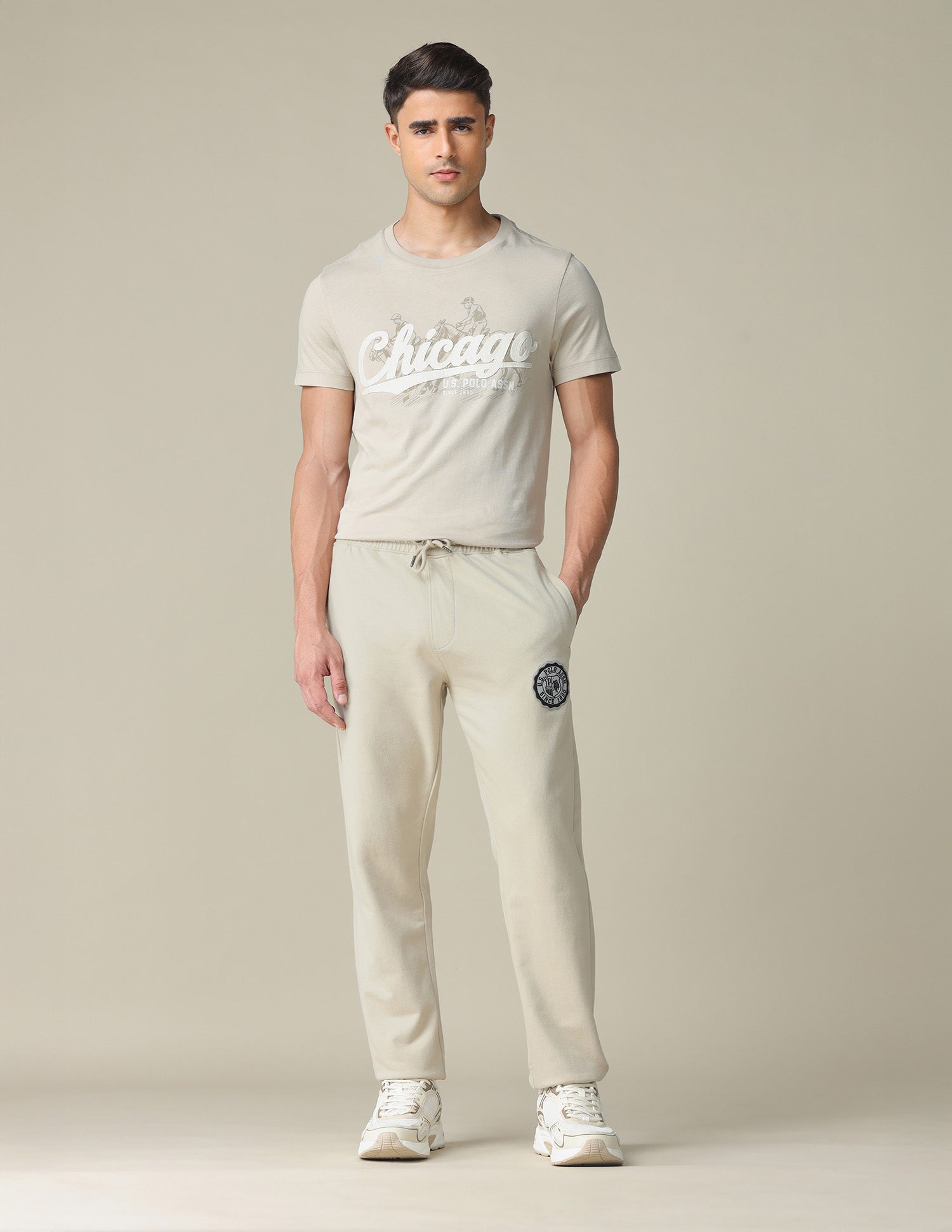 Mid Rise Solid Track Pants Beige - U.S. POLO ASSN. | Large