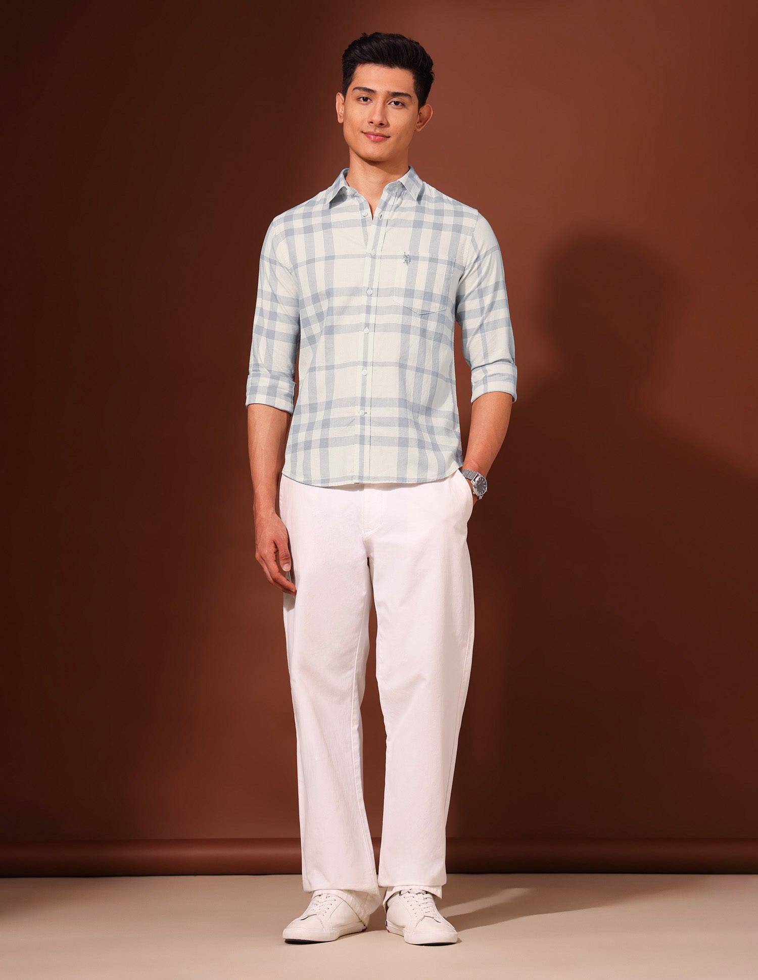 Grid Tattersall Checked Pure Cotton Shirt Grey - U.S. Polo Assn. India | Large