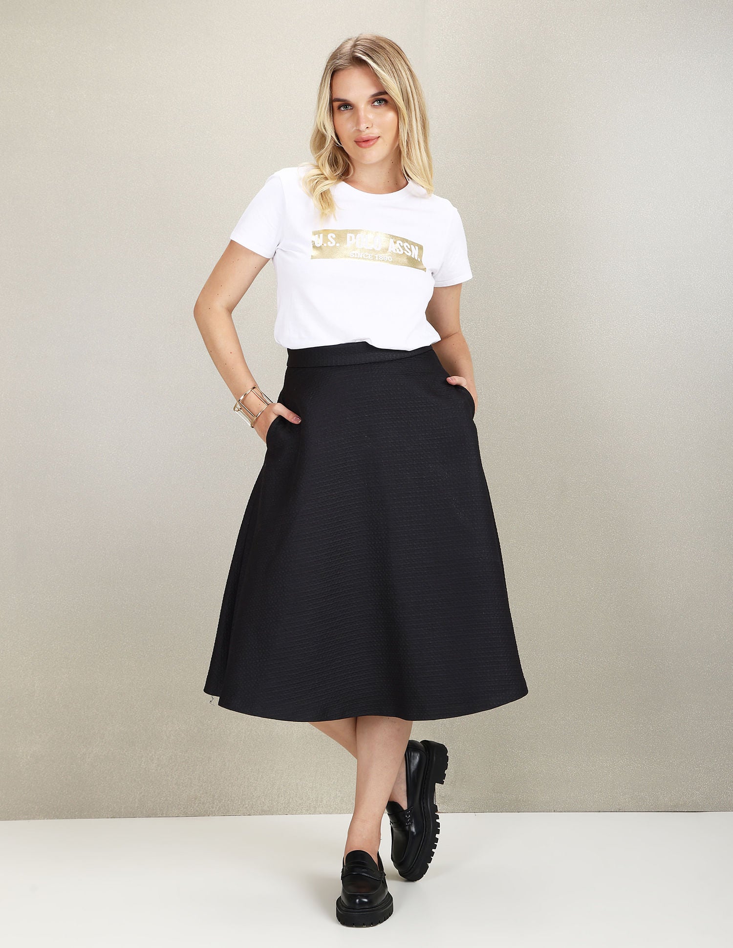 Metallic Brand Print Cotton T-Shirt White - U.S. POLO ASSN. | Large