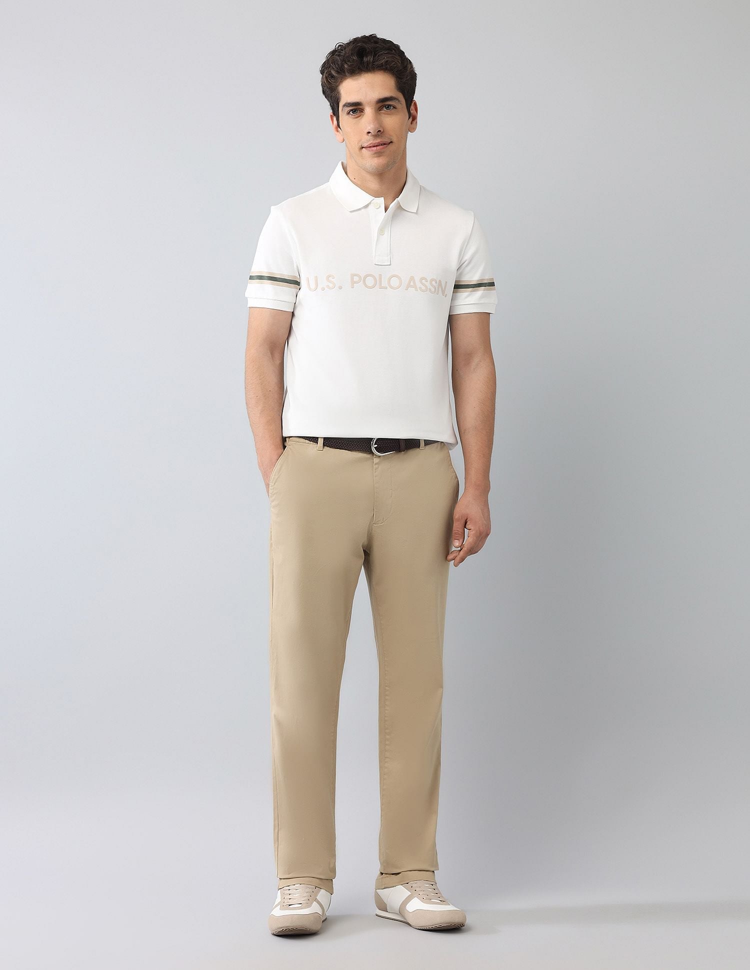 Muscle Fit Brand Printed Polo Shirt Ivory - U.S. Polo Assn. India | Large