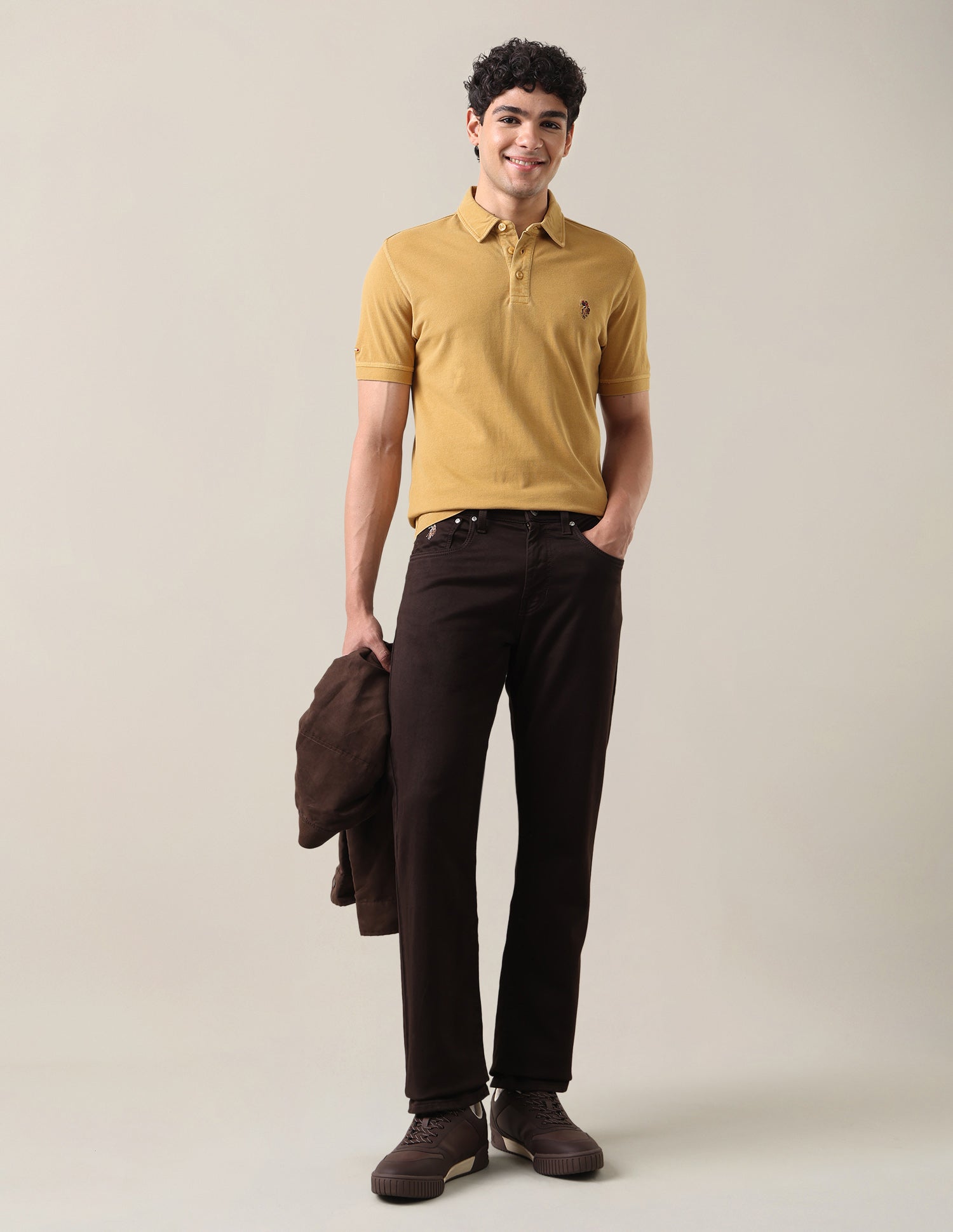 Solid Slim Fit Polo Shirt Mustard - U.S. Polo Assn. India | Large