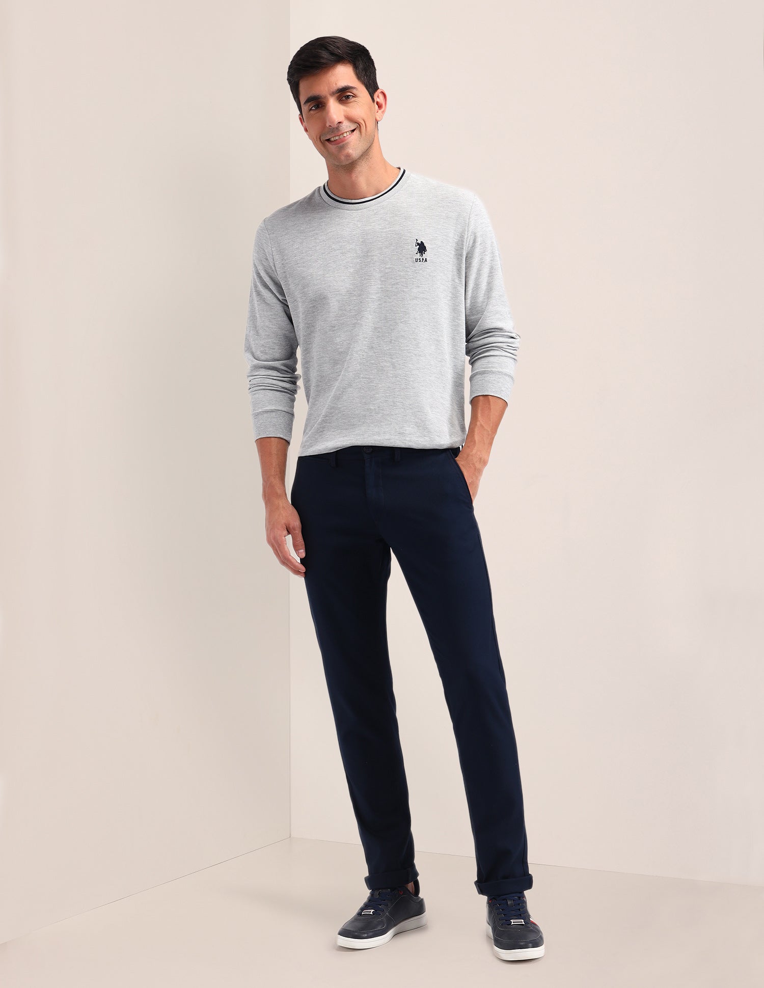 Denver Slim Fit Solid Trousers Navy - U.S. POLO ASSN. | Large