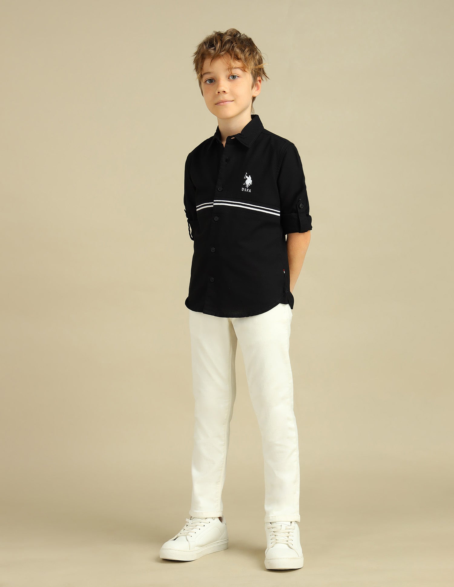 Boys Brand Stripe Cotton Shirt Black - U.S. POLO ASSN. | Large
