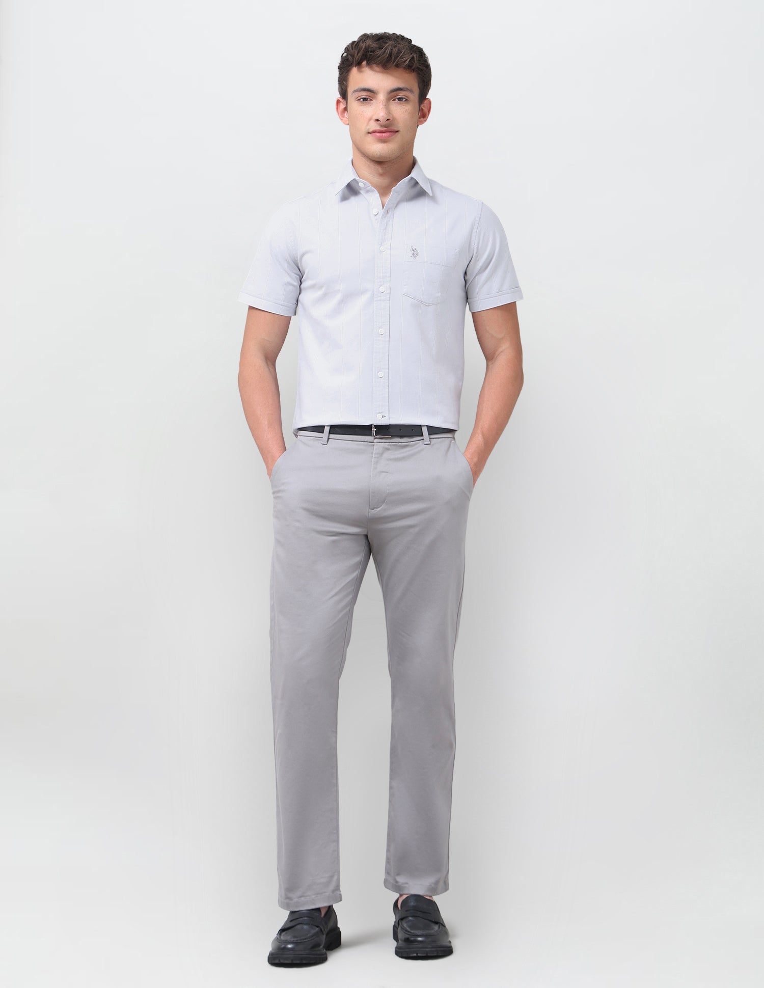 Vertical Striped Oxford Shirt Light Grey - U.S. Polo Assn. India | Large