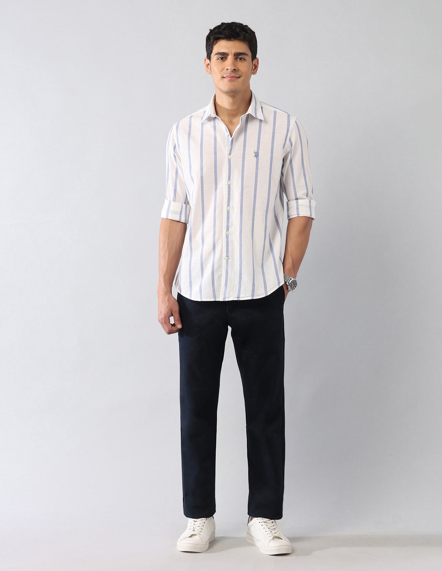 Vertical Striped Dobby Regular Fit Shirt Ivory - U.S. Polo Assn. India | Large