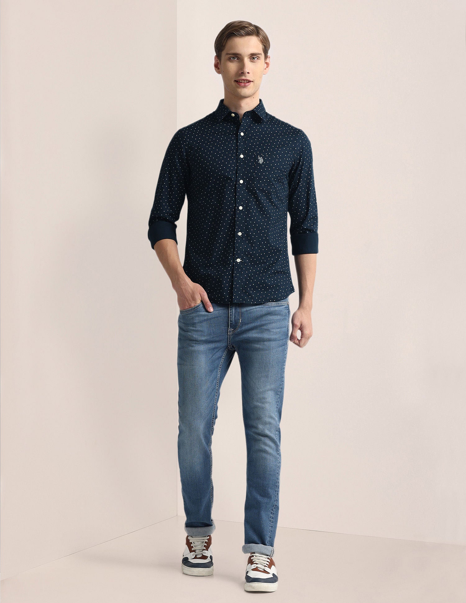 Tailored Fit Dobby Shirt Navy - U.S. Polo Assn. India | Large
