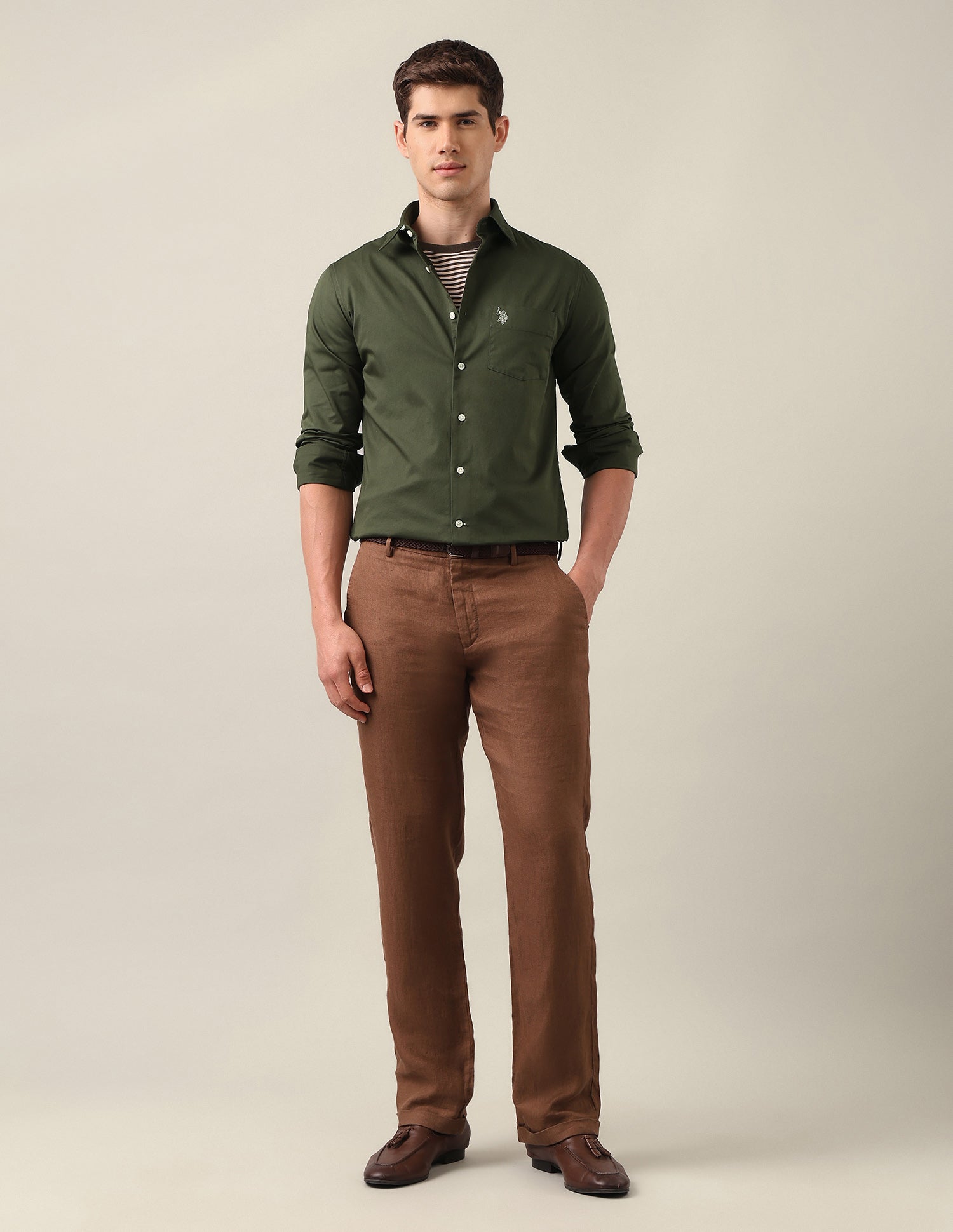 Twill Tailored Fit Shirt Olive - U.S. Polo Assn. India | Large