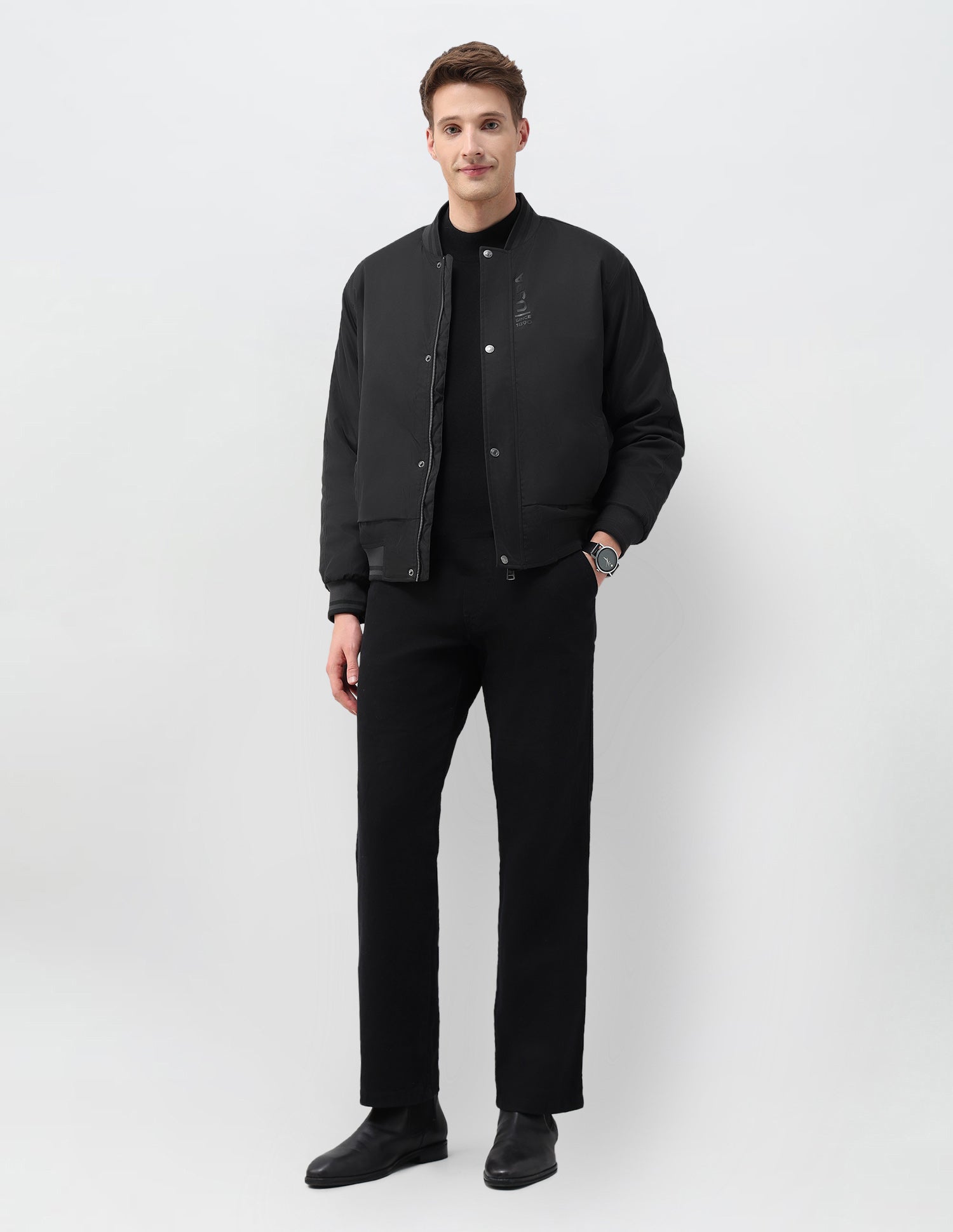 Solid Regular Fit Bomber Jacket Black - U.S. Polo Assn. India | Large