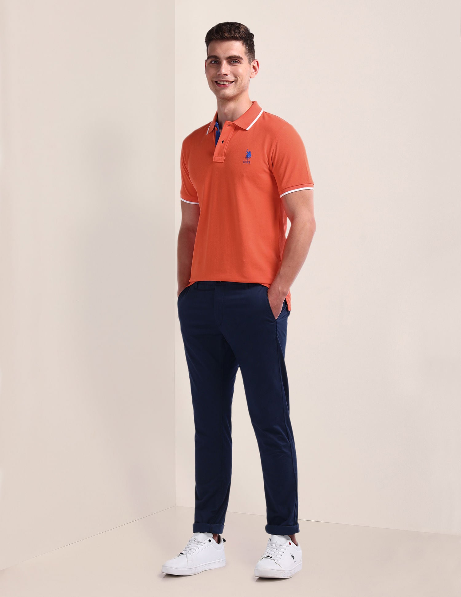Tipped Collar Cotton Polo Shirt Orange - U.S. Polo Assn. India | Large