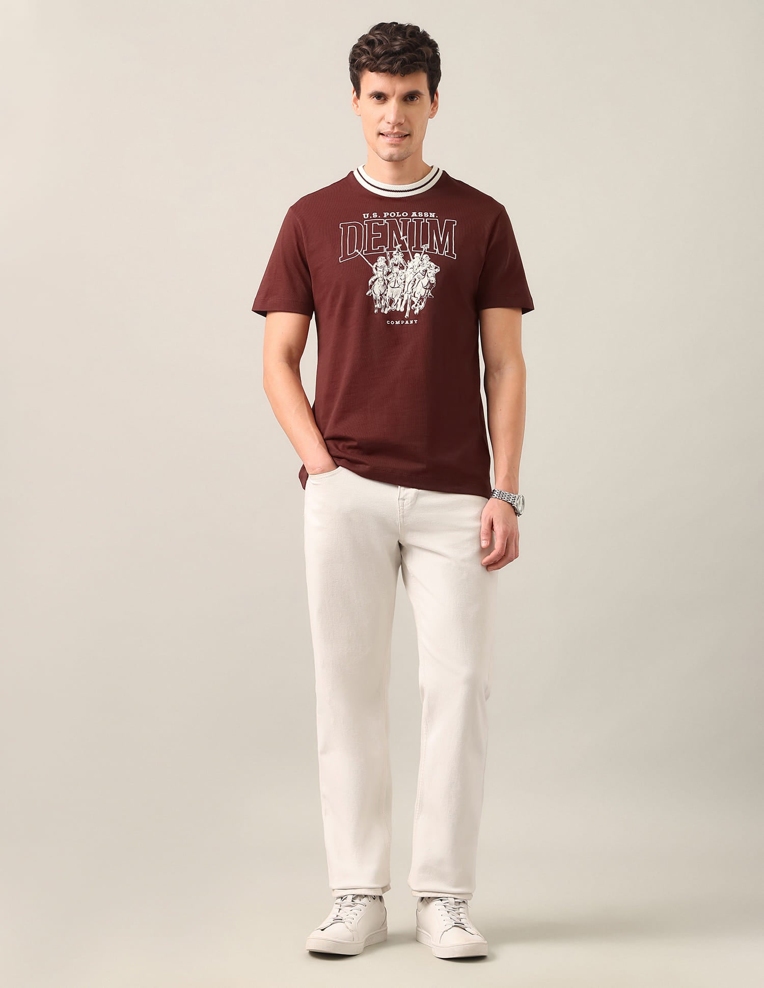 Graphic Brand Printed Slim Fit T-Shirt Brown - U.S. Polo Assn. India | Large
