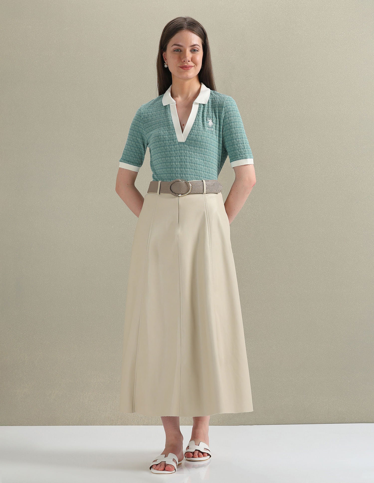 Open Placket Textured Polo Shirt Teal - U.S. POLO ASSN. | Large