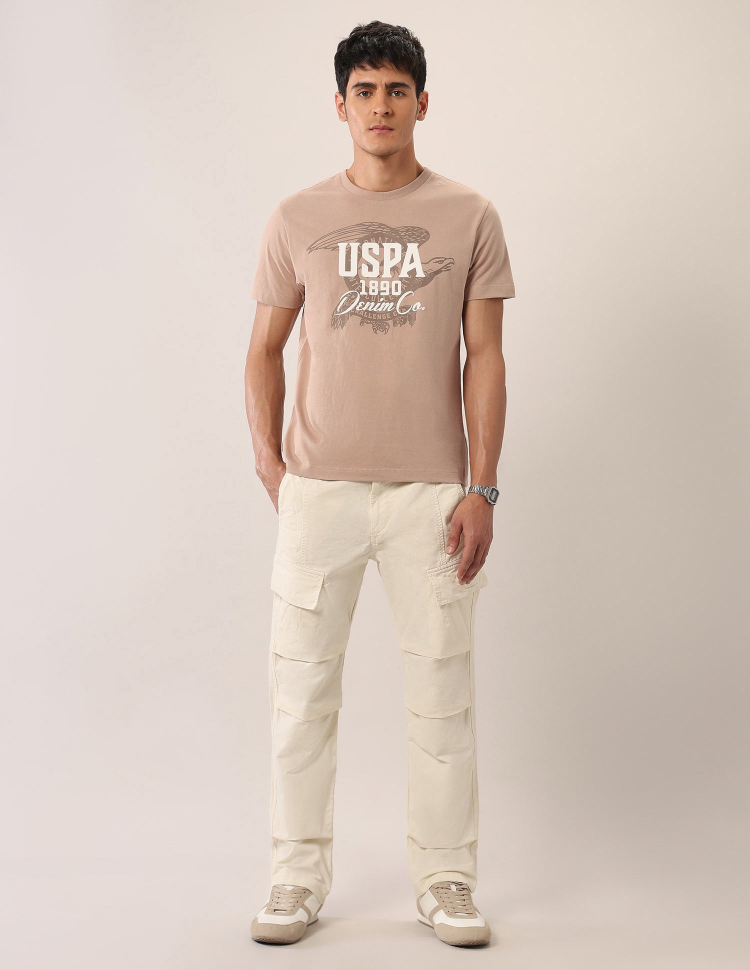 Brand Printed Muscle Fit T-Shirt Beige - U.S. Polo Assn. India | Large