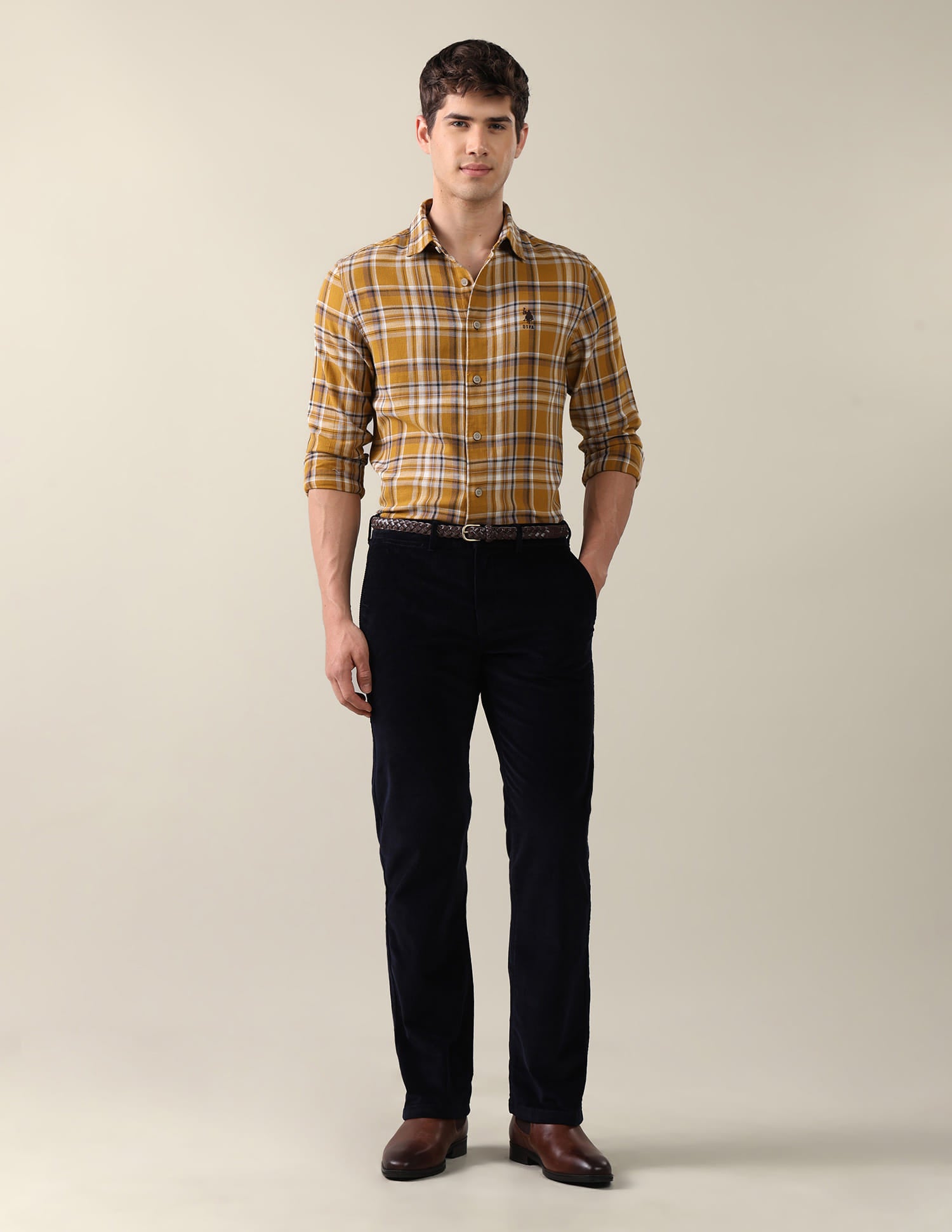 Twill Plaid Checked Shirt Yellow - U.S. Polo Assn. India | Large