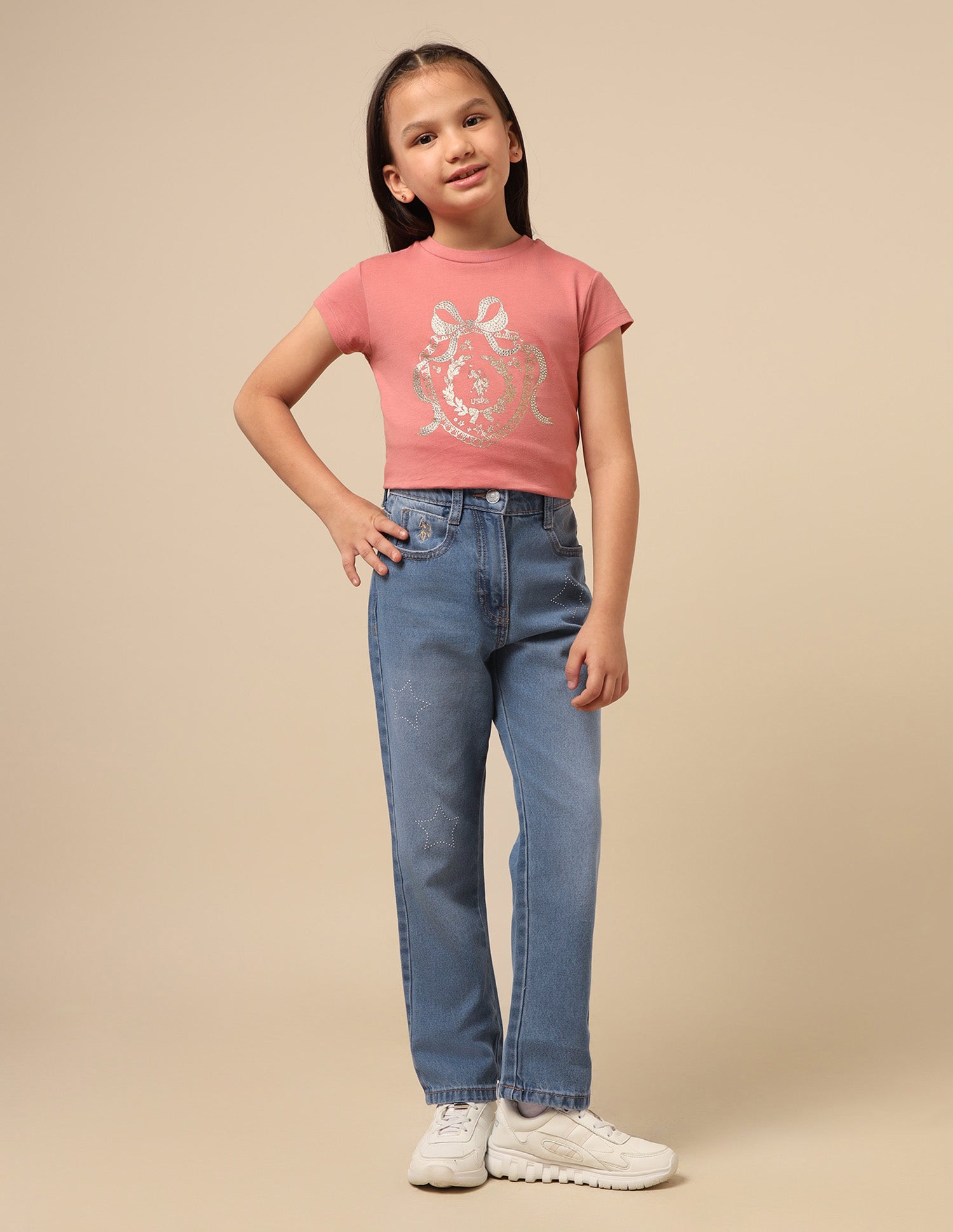 Girls Regular Fit Whiskered Jeans Dark Blue - U.S. POLO ASSN. | Large