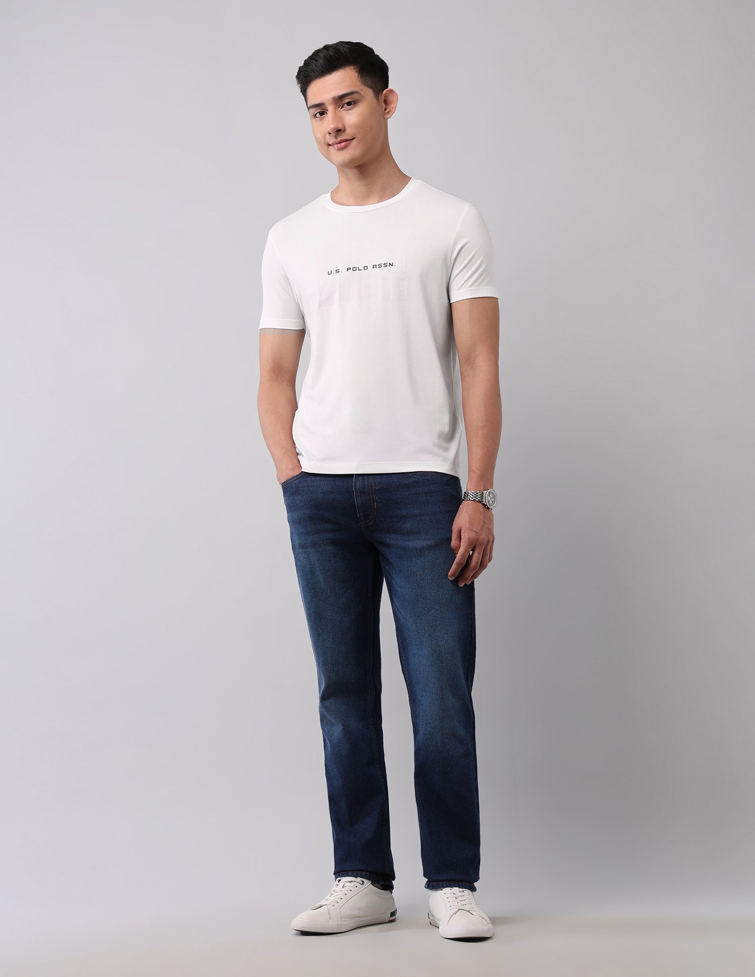 Brand Printed Muscle Fit T-Shirt Ivory - U.S. Polo Assn. India | Large