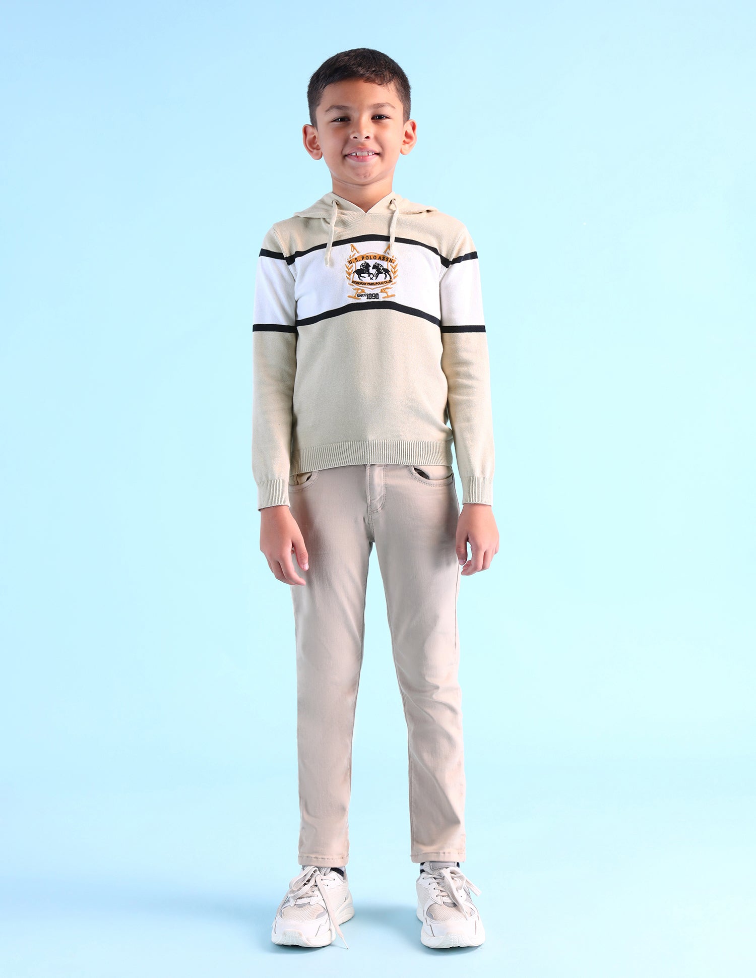 Boys Brand Embroidered Pure Cotton Sweater Ecru - U.S. POLO ASSN. | Large