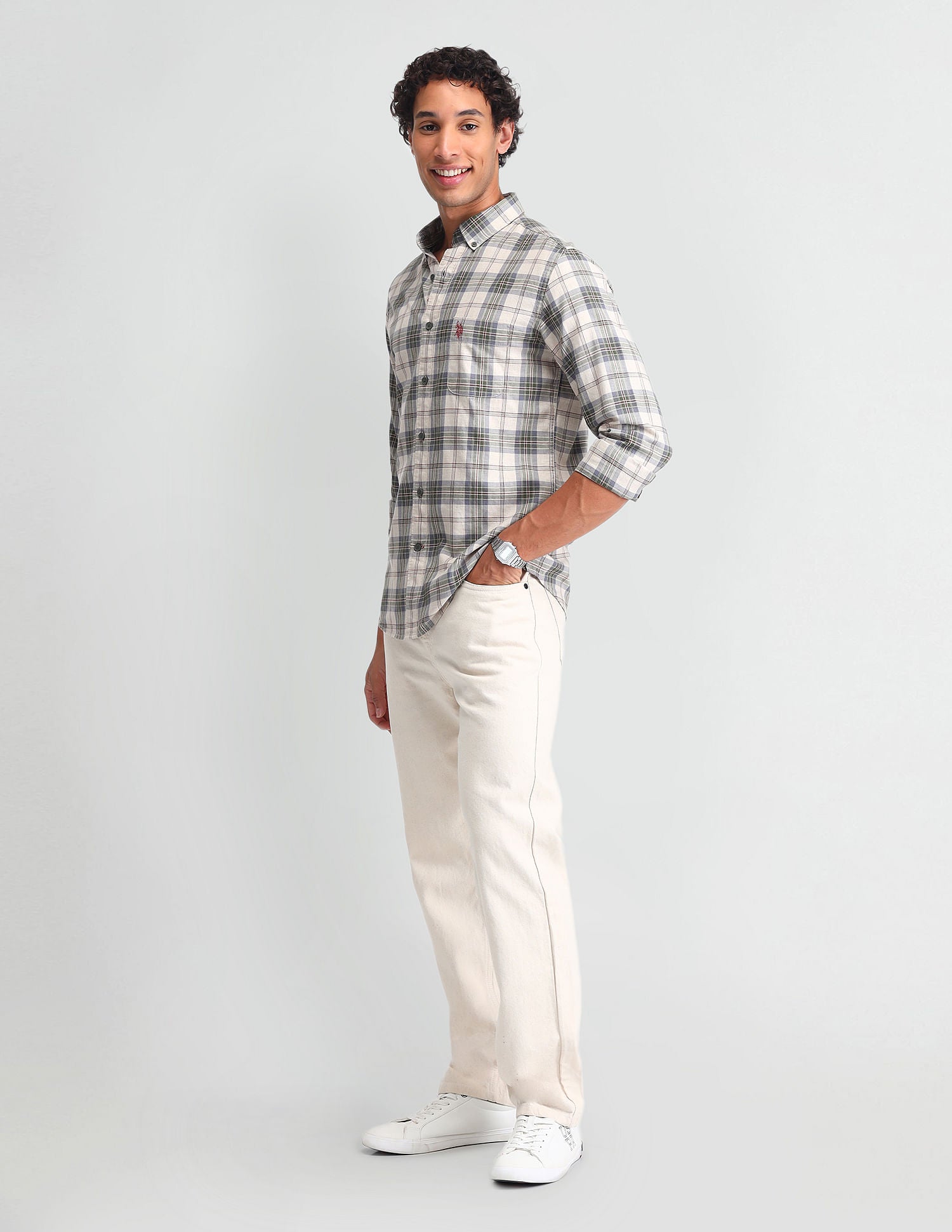 Dupplin Checked Slim Fit Shirt Khaki - U.S. Polo Assn. India | Large