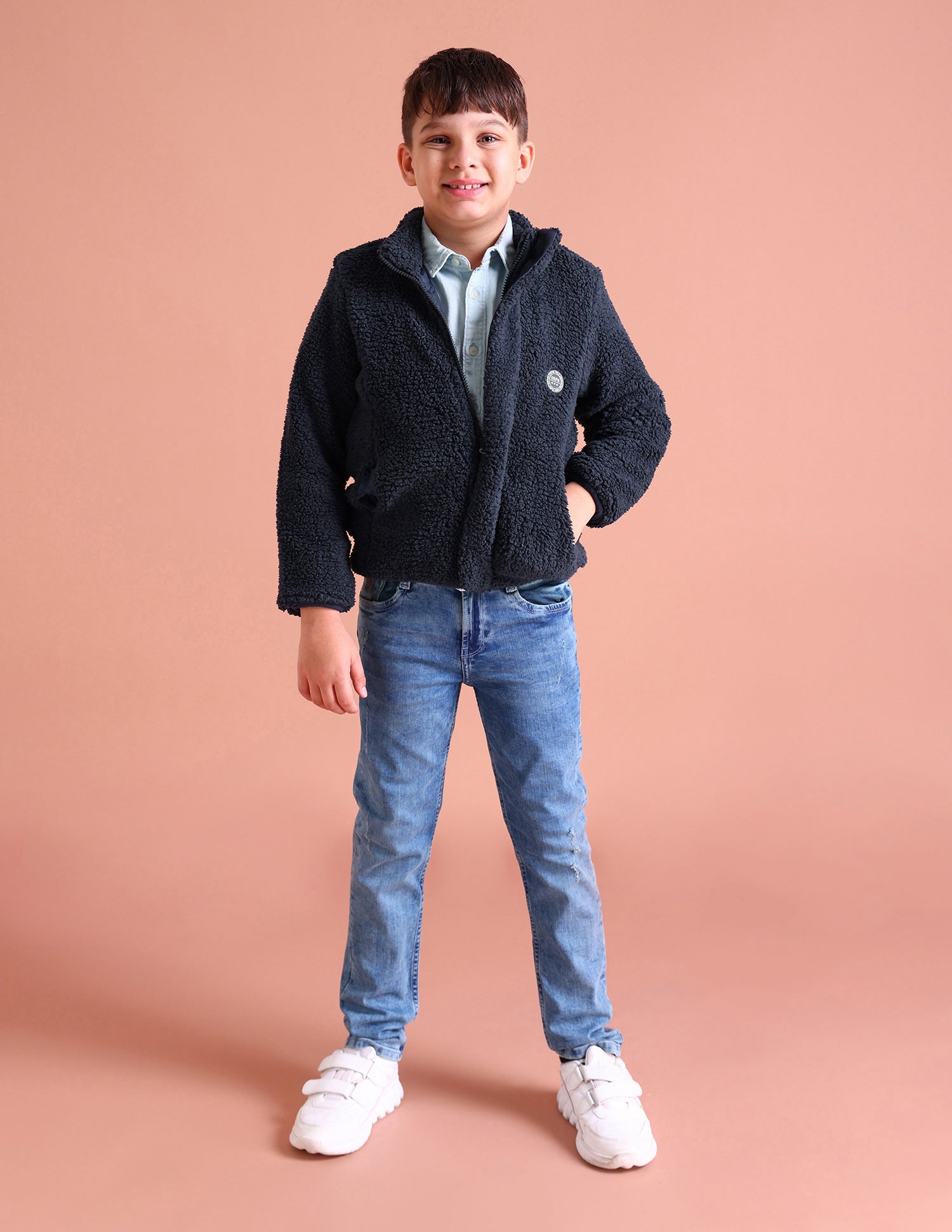 Boys Navy Solid Sherpa Knit Jacket Navy - U.S. POLO ASSN. | Large