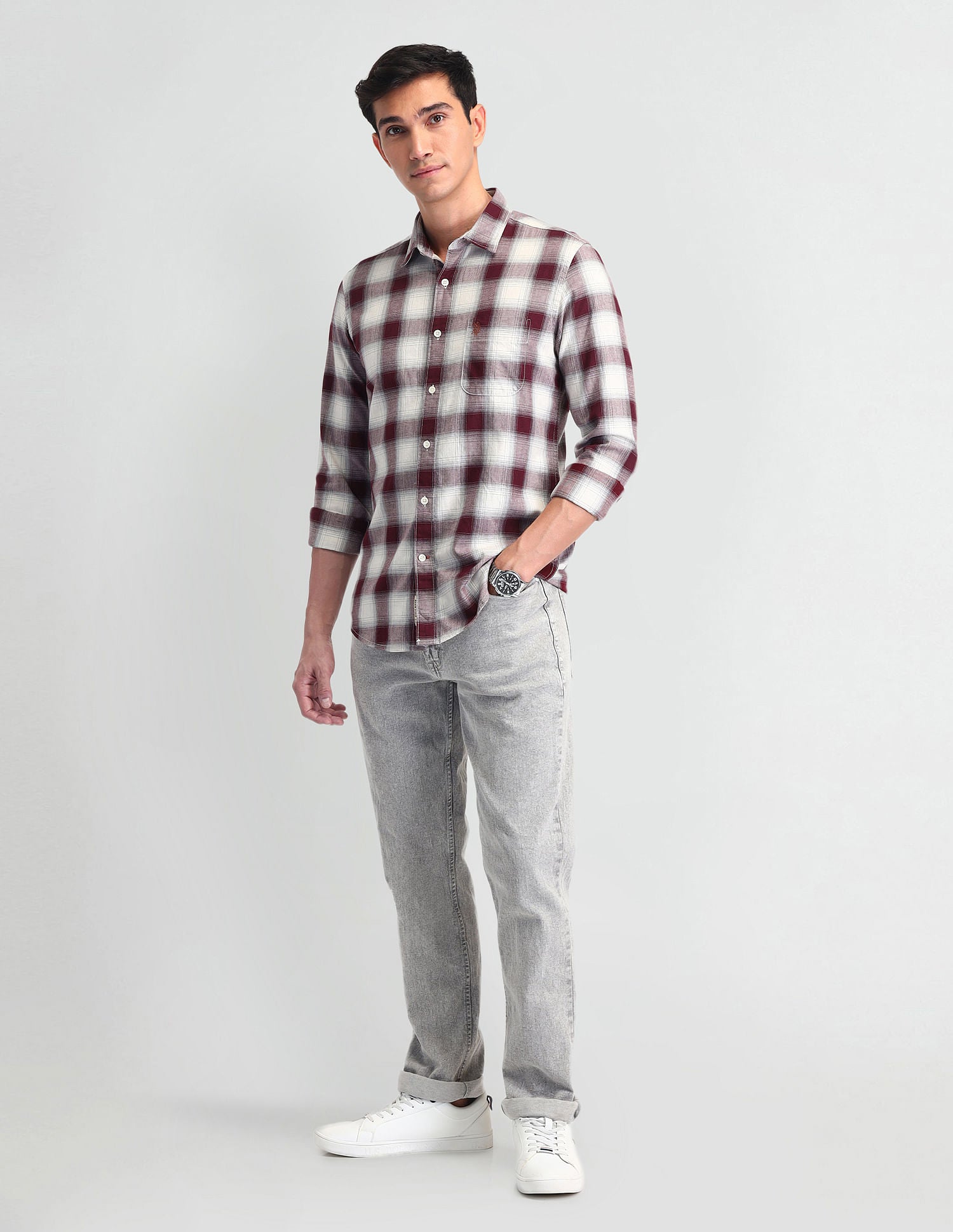 Tartan Check Regular Fit Shirt Maroon - U.S. Polo Assn. India | Large