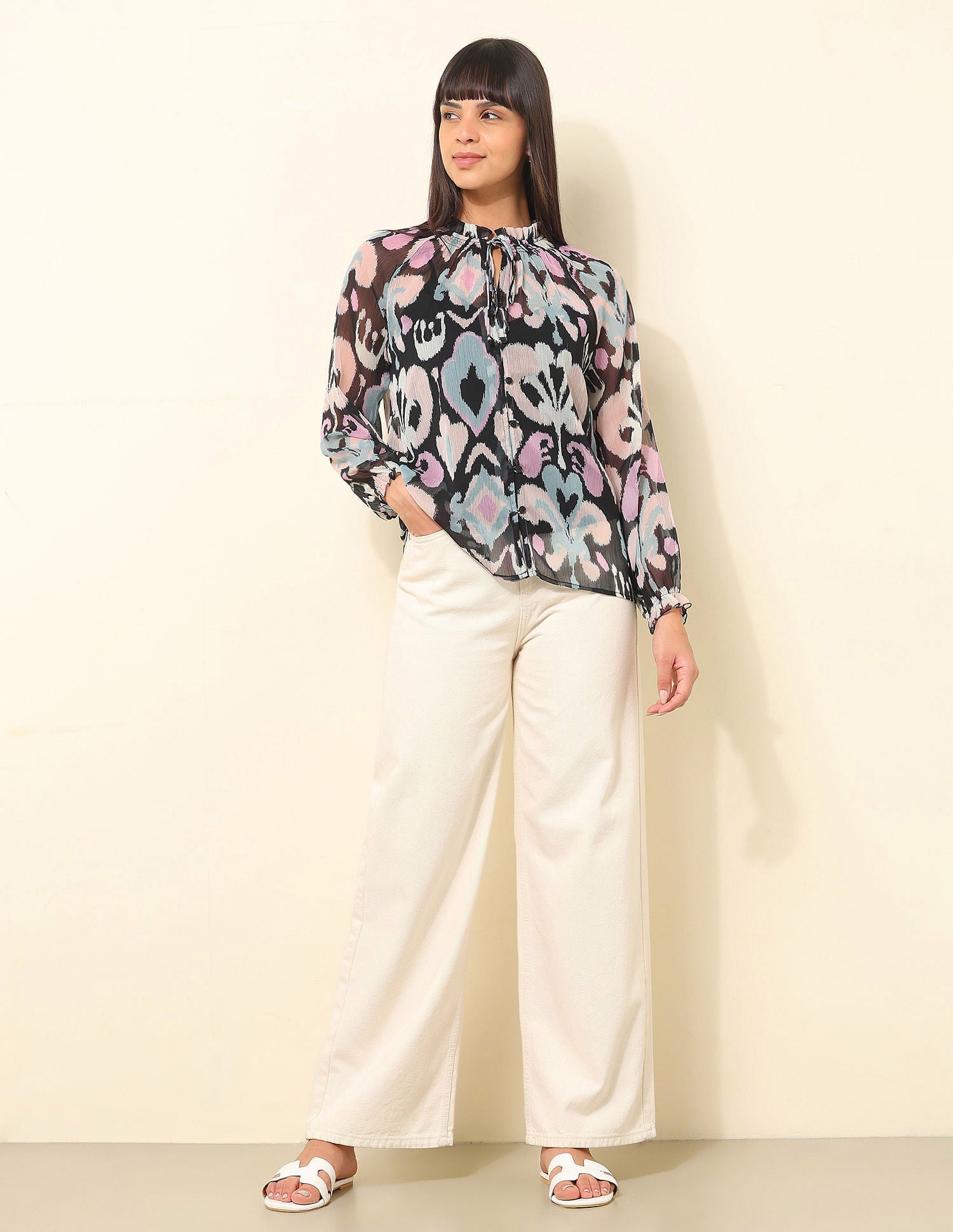 Ruffle Neck Floral Printed Top Multi-colour - U.S. POLO ASSN. | Large