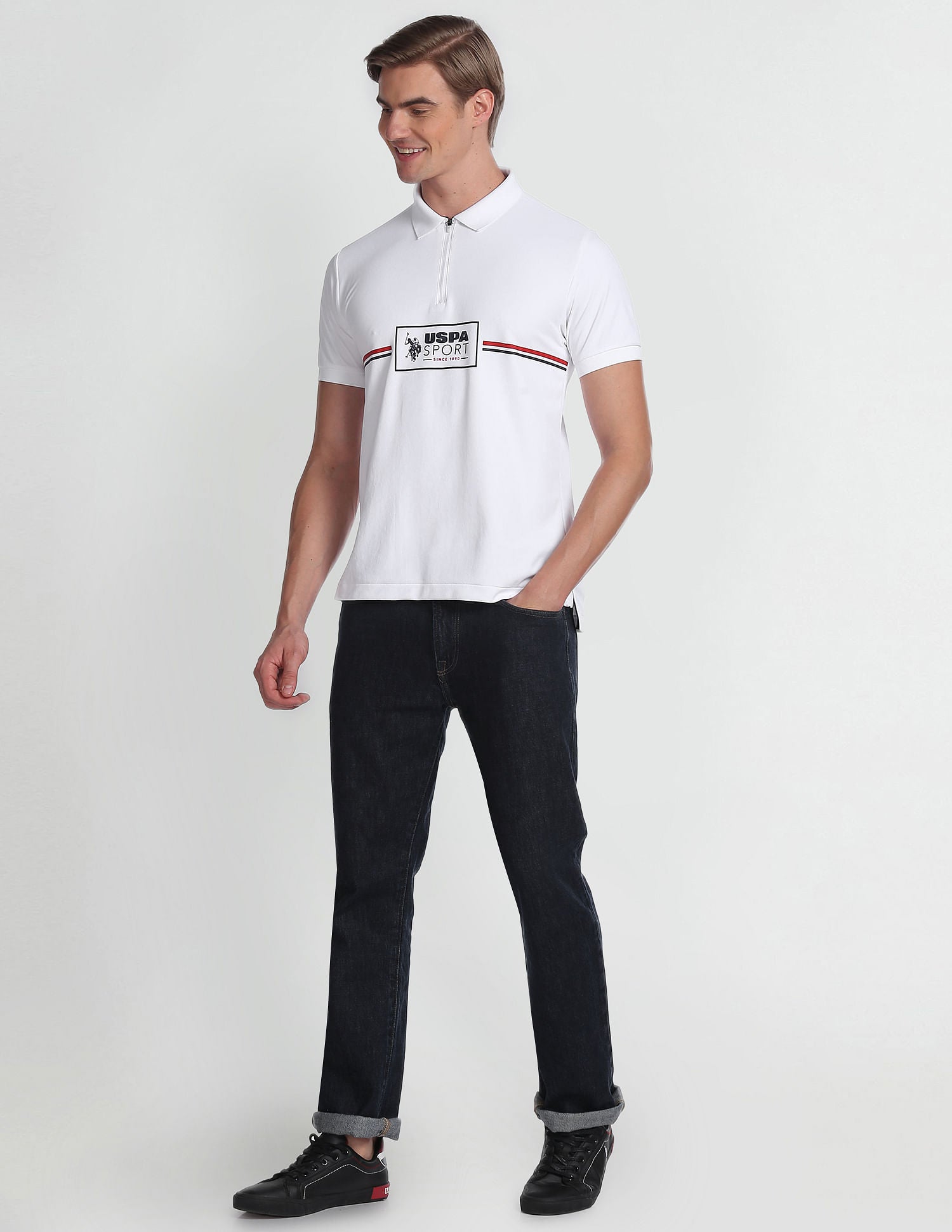 Brand Print Slim Fit Polo Shirt White - U.S. POLO ASSN. | Large