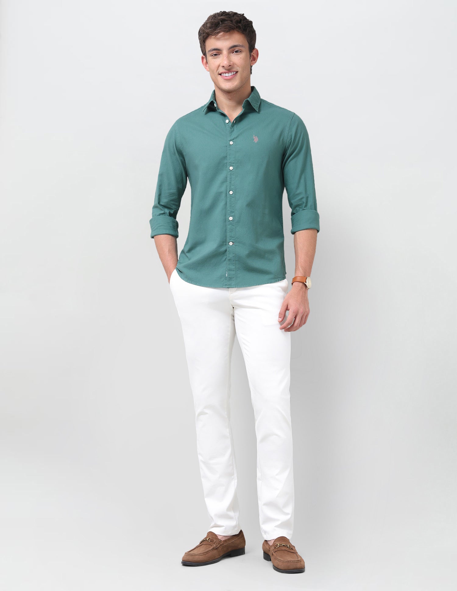Solid Tailored Fit Shirt Green - U.S. Polo Assn. India | Large