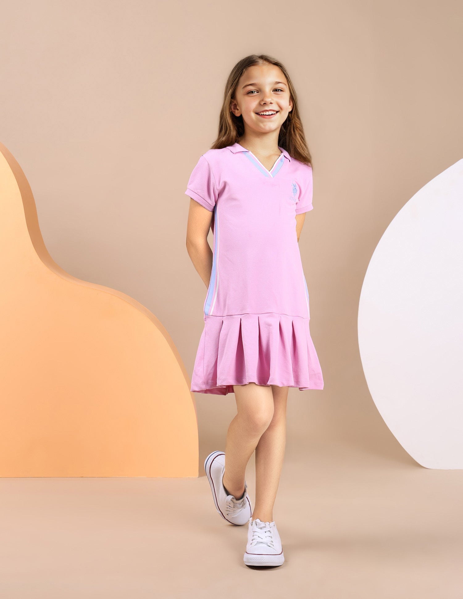 Girls Knife Pleat Cotton Dress Light Pink - U.S. POLO ASSN. | Large