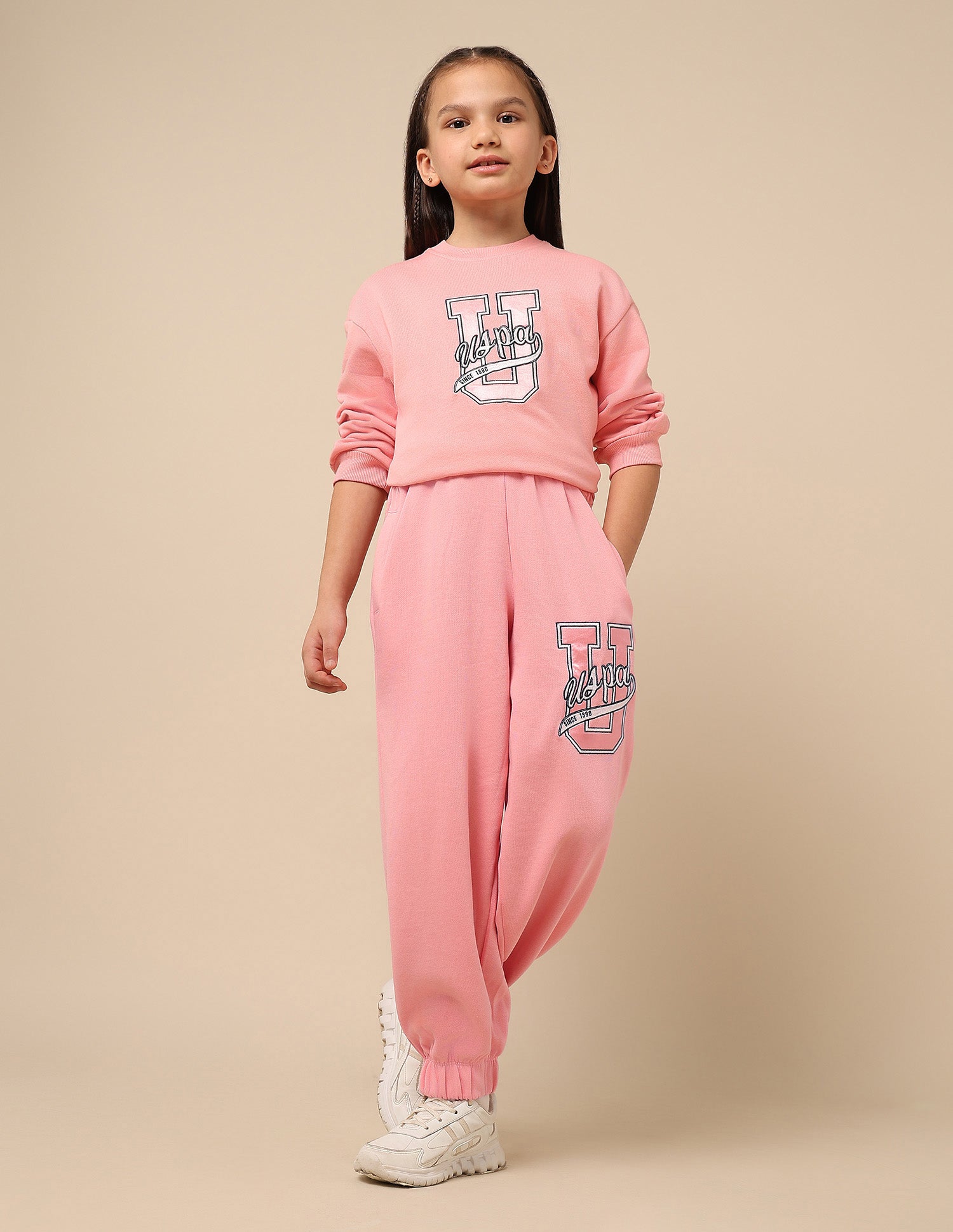 Girls Brand Embroidered Mid Rise Joggers Pink - U.S. POLO ASSN. | Large