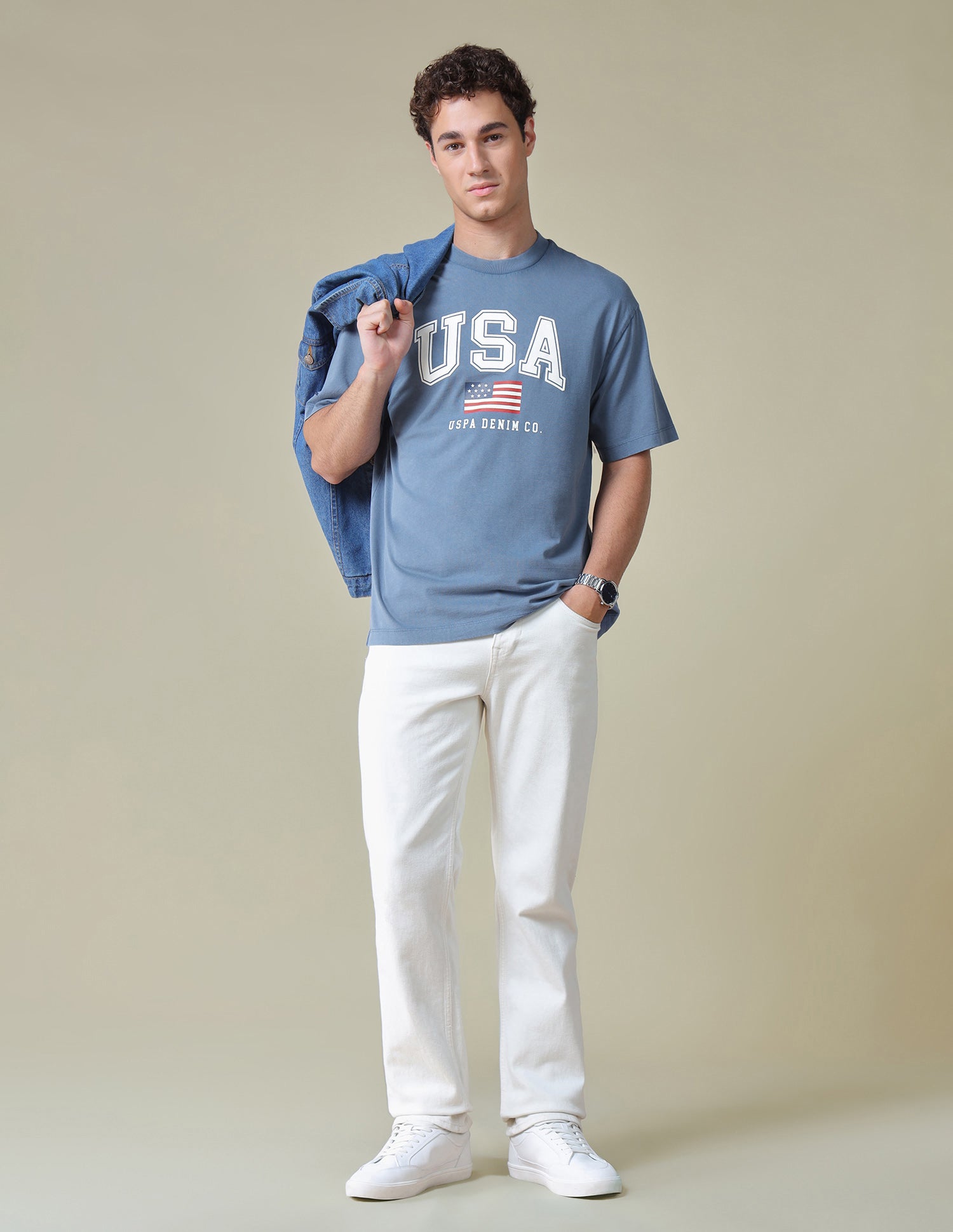Typographic Brand Printed Relaxed Fit T-Shirt Blue - U.S. Polo Assn. India | Large