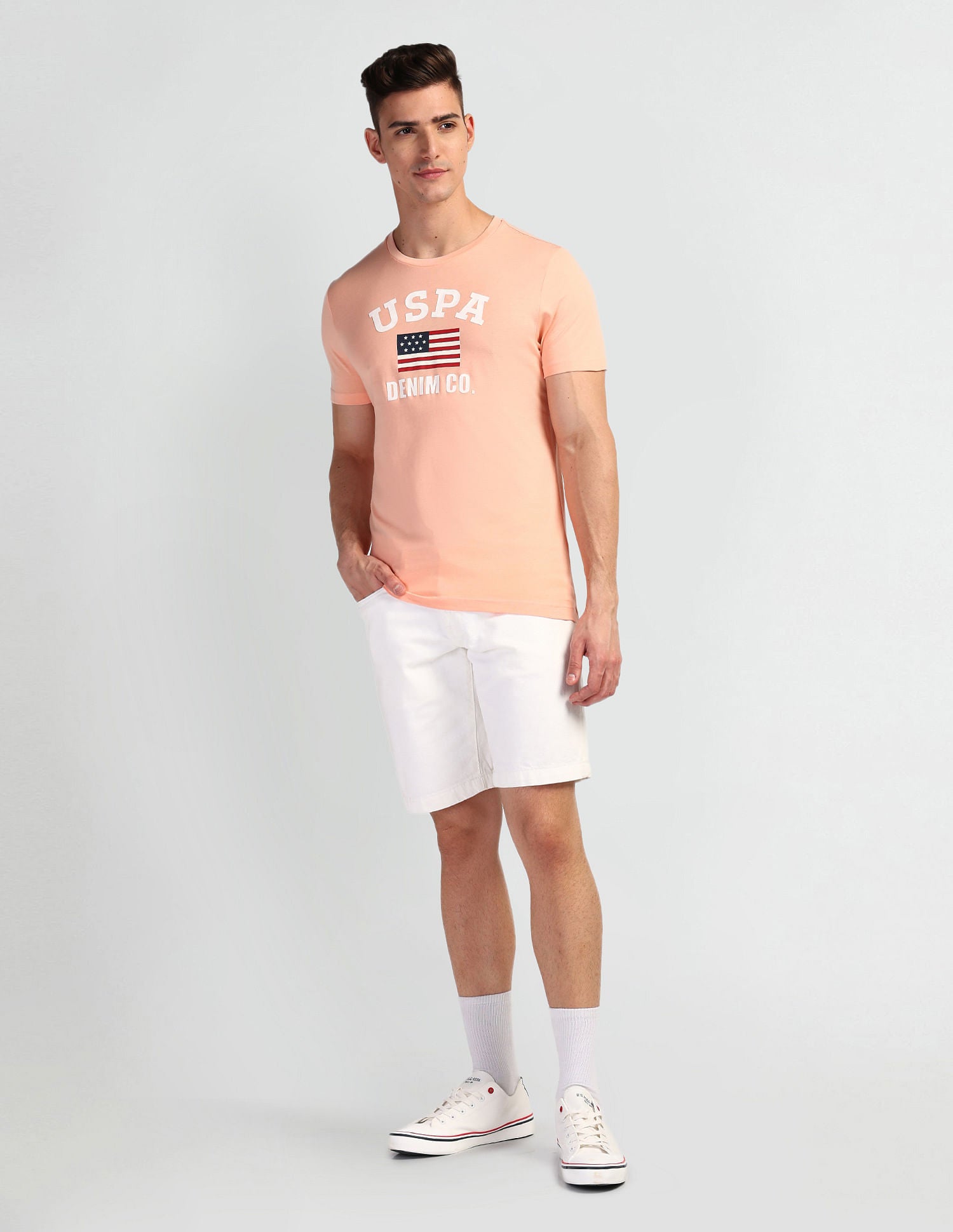 Brand Print Muscle Fit T-Shirt Peach - U.S. Polo Assn. India | Large