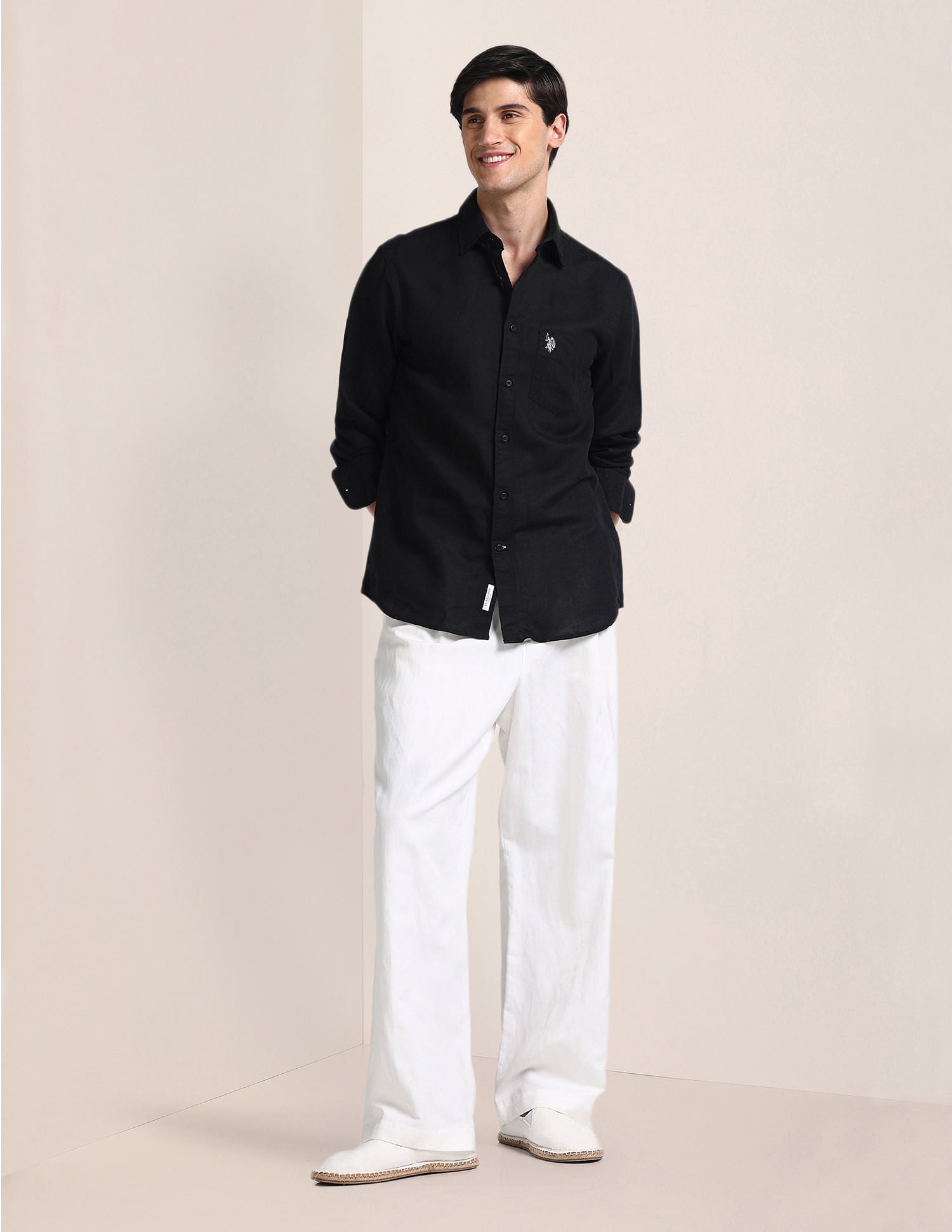 Solid Tailored Fit Shirt Black - U.S. POLO ASSN. | Large