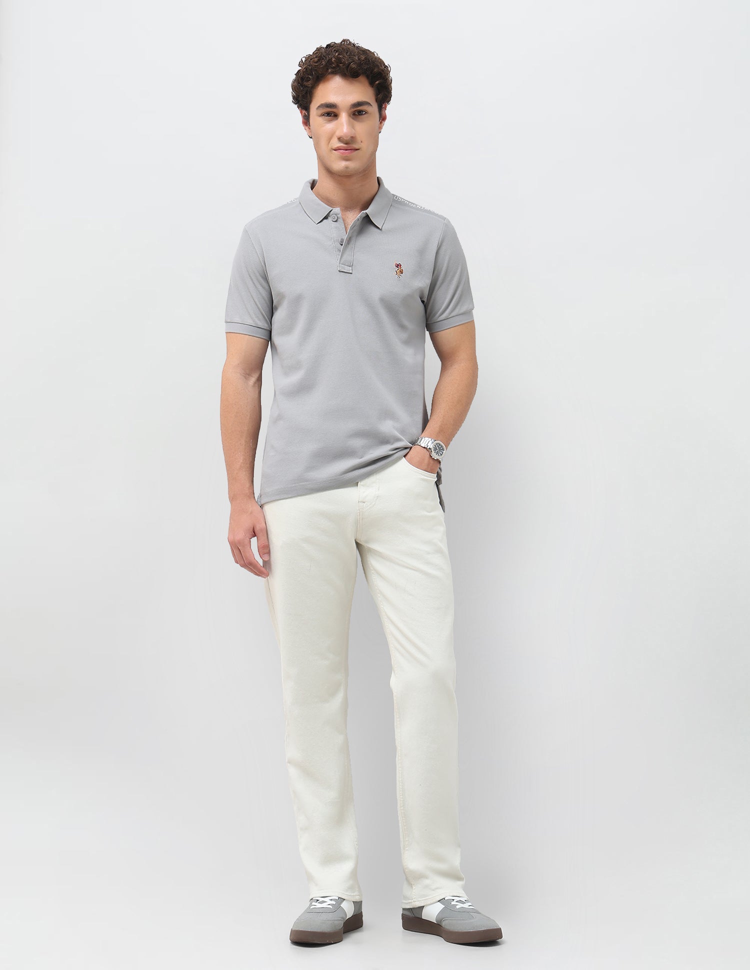 Solid Slim Fit Polo Shirt Grey - U.S. Polo Assn. India | Large