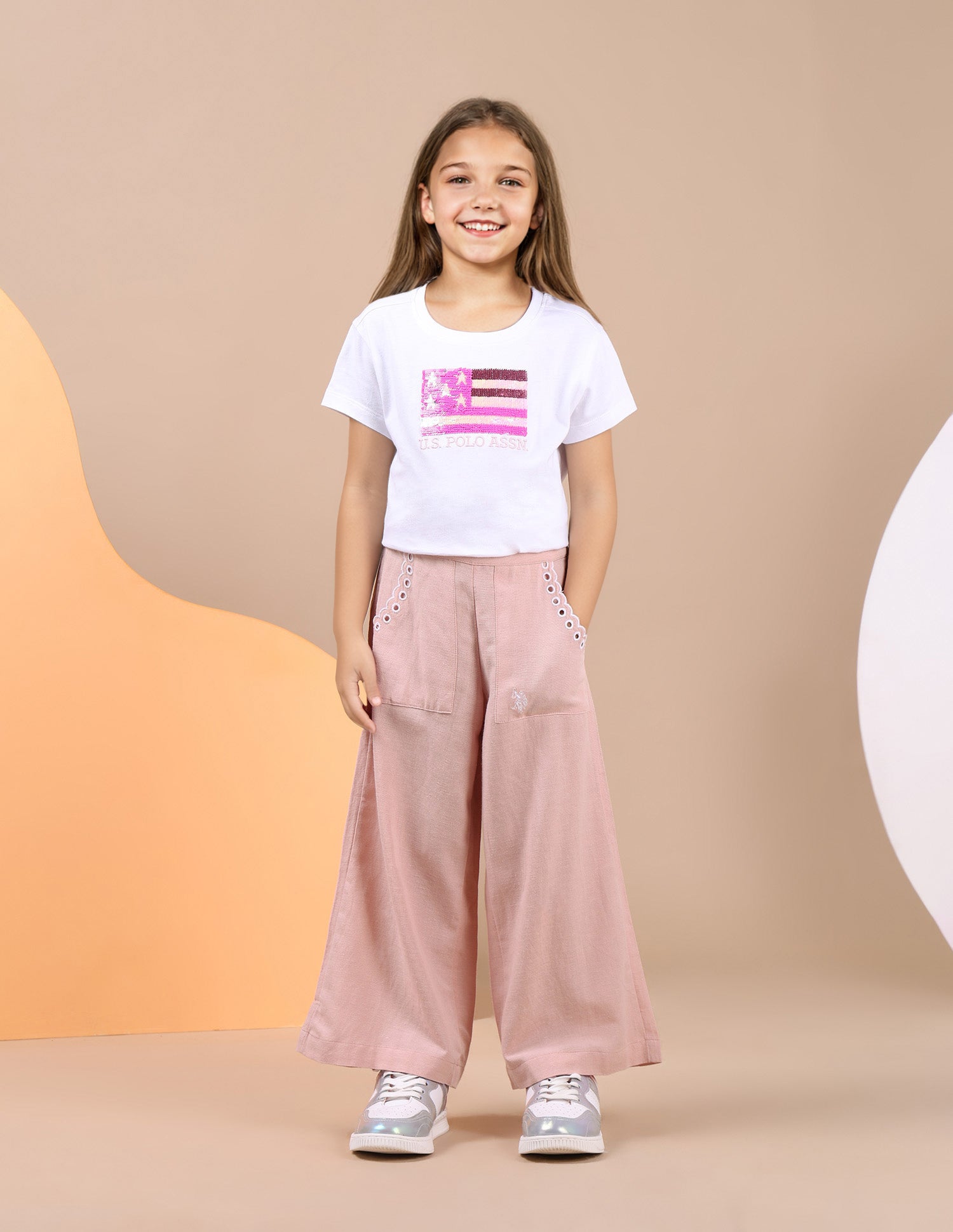 Girls Pure Cotton Wide Leg Trousers Light Pink - U.S. POLO ASSN. | Large