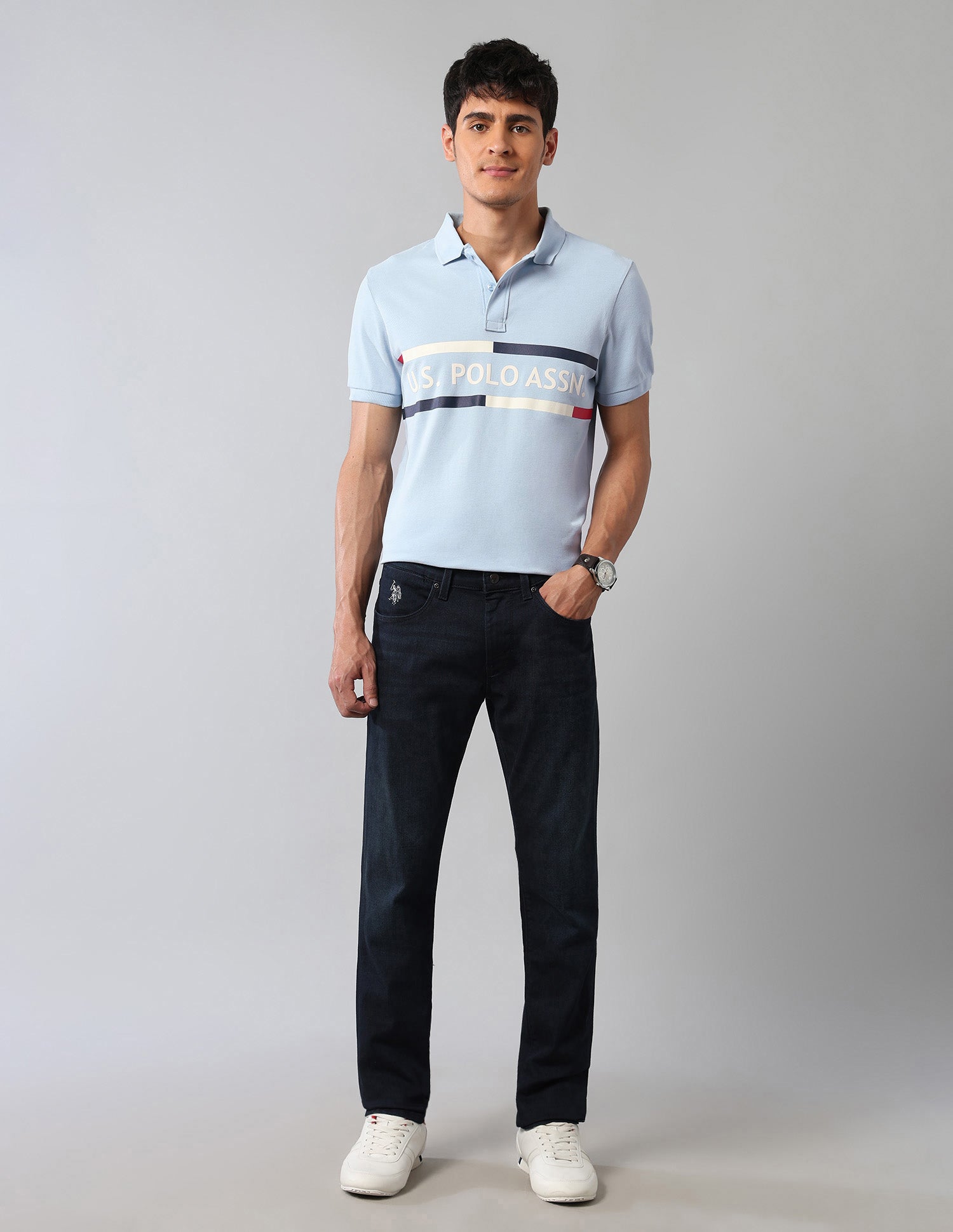 Muscle Fit Americana Polo Shirt Light Blue - U.S. Polo Assn. India | Large