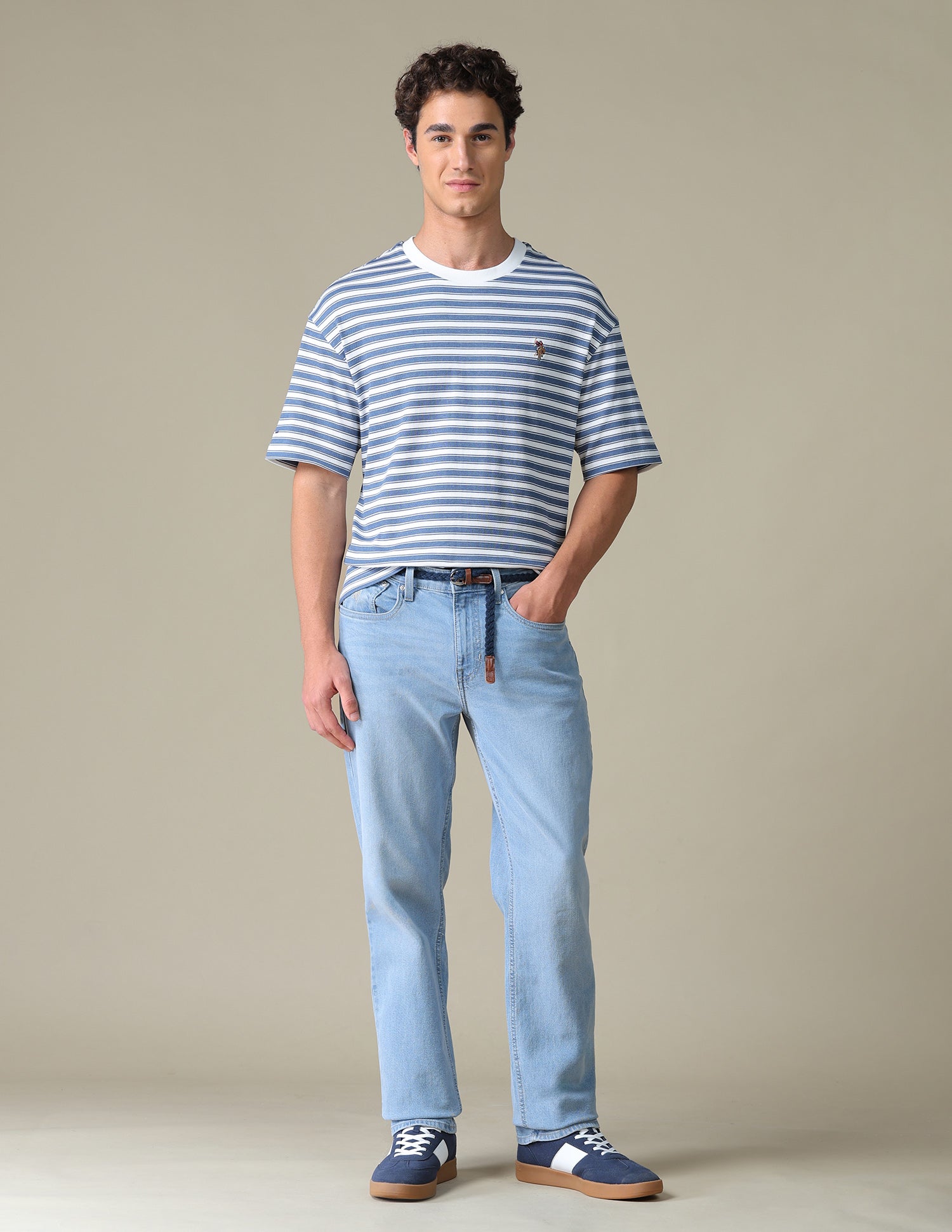 Horizontal Striped Relaxed Fit T-Shirt Blue - U.S. Polo Assn. India | Large