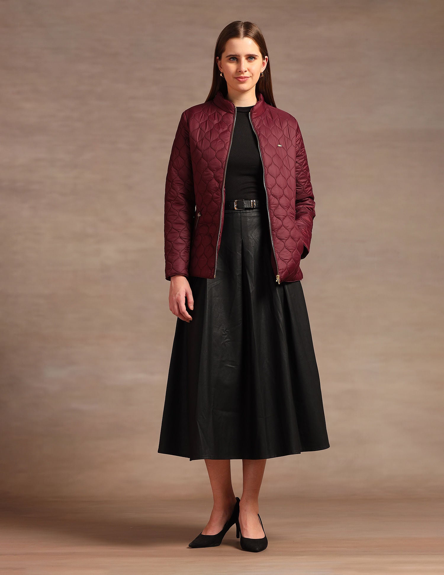 Stand Collar Longline Quilted Jacket Maroon - U.S. POLO ASSN. | Large