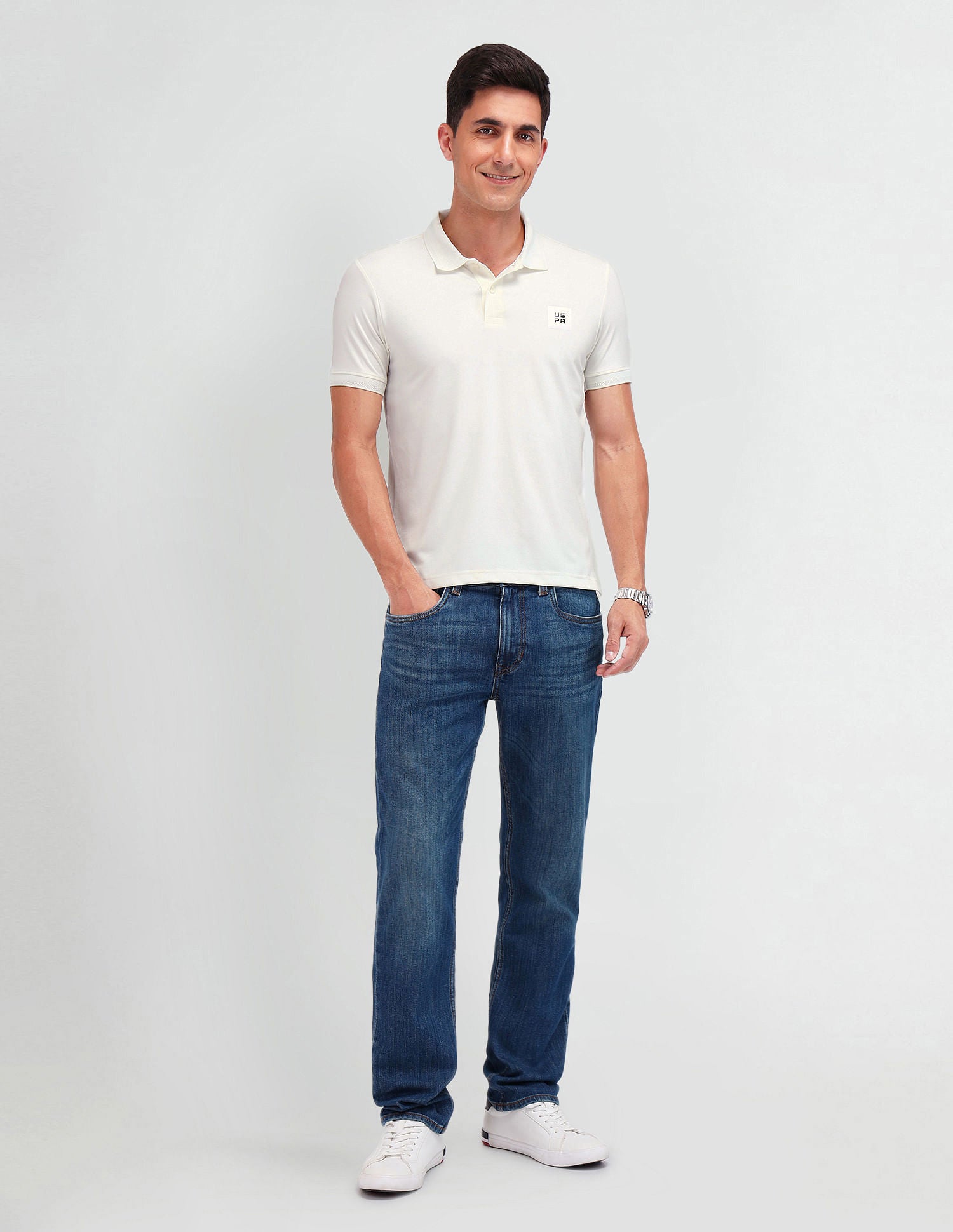 Muscle Fit Solid Polo Shirt White - U.S. Polo Assn. India | Large
